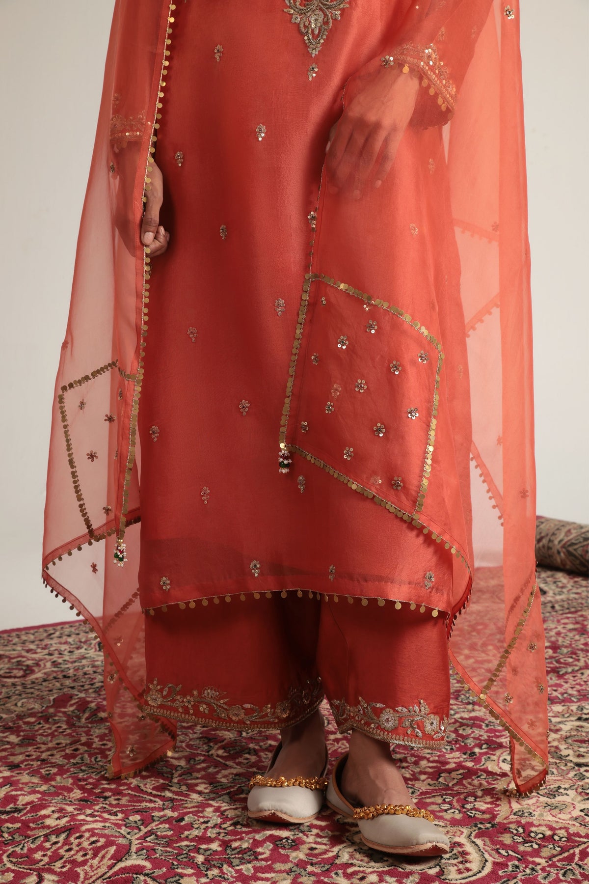 Zar-Rang Orange Long Kurta Set