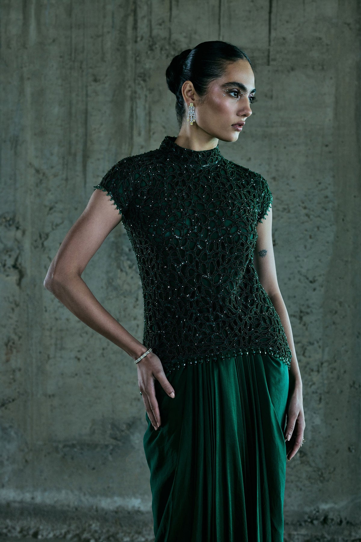 Emerald Cutwork Top With Skirt