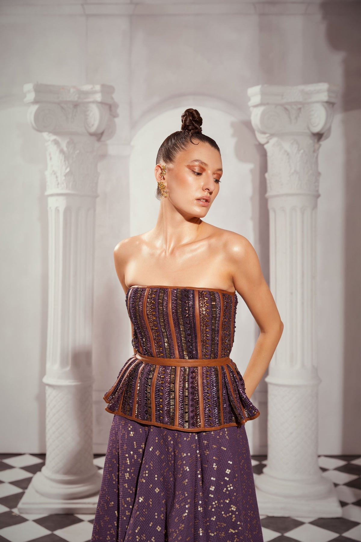 Aubergine Overtine Greek Art Print Skirt