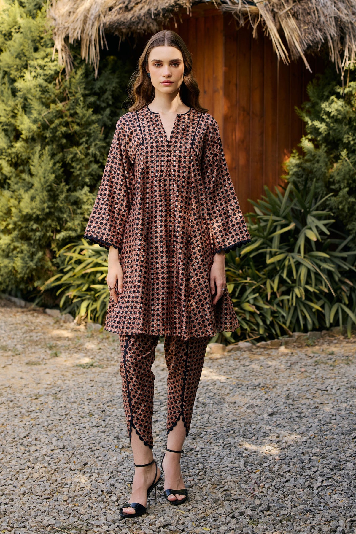 Black Geometric Printed Kurta