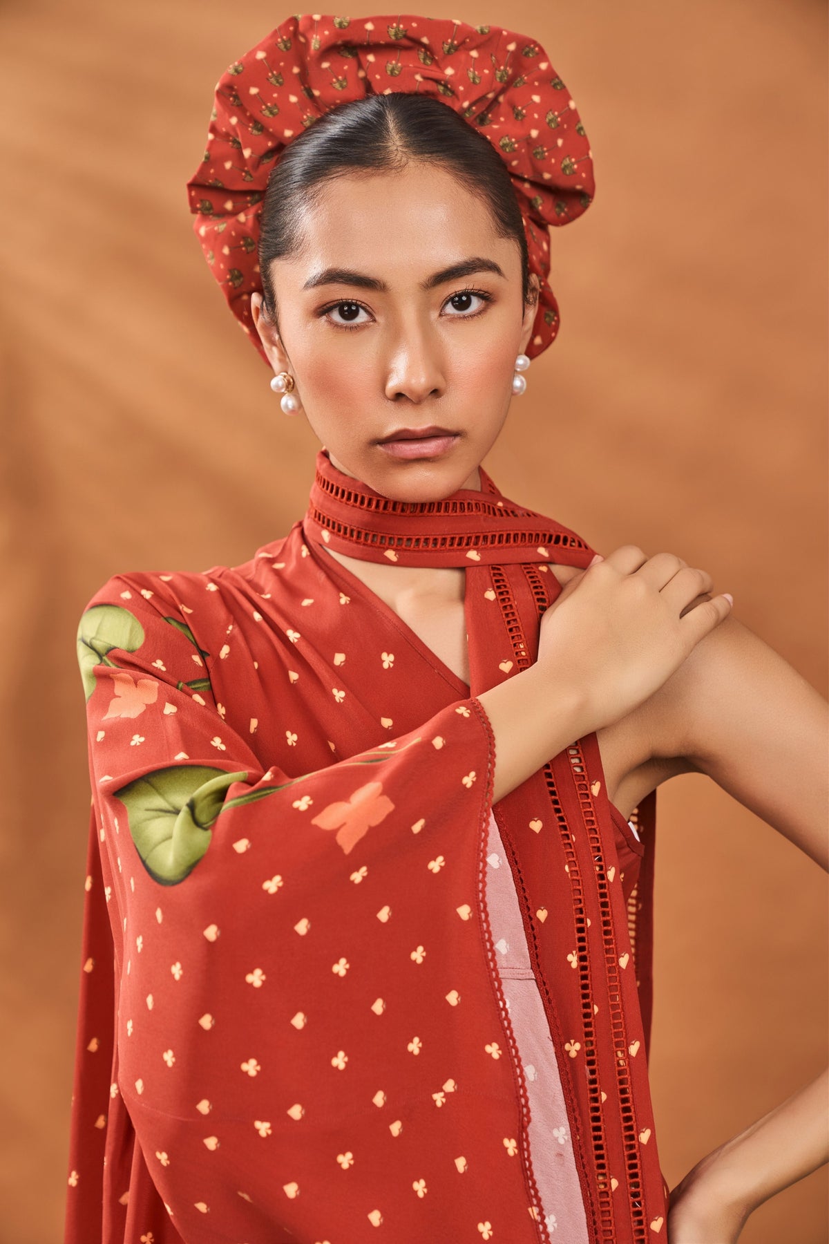 Red One Shoulder Tunic Set