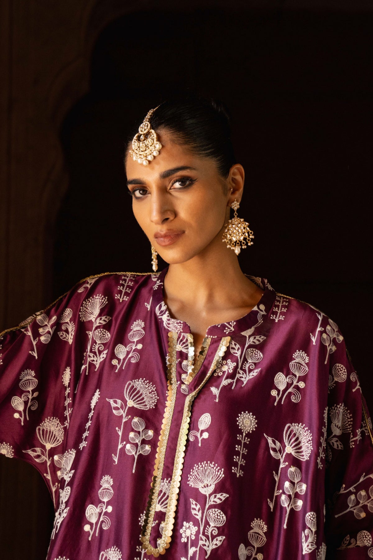 Wine Sunflower Kurta Set