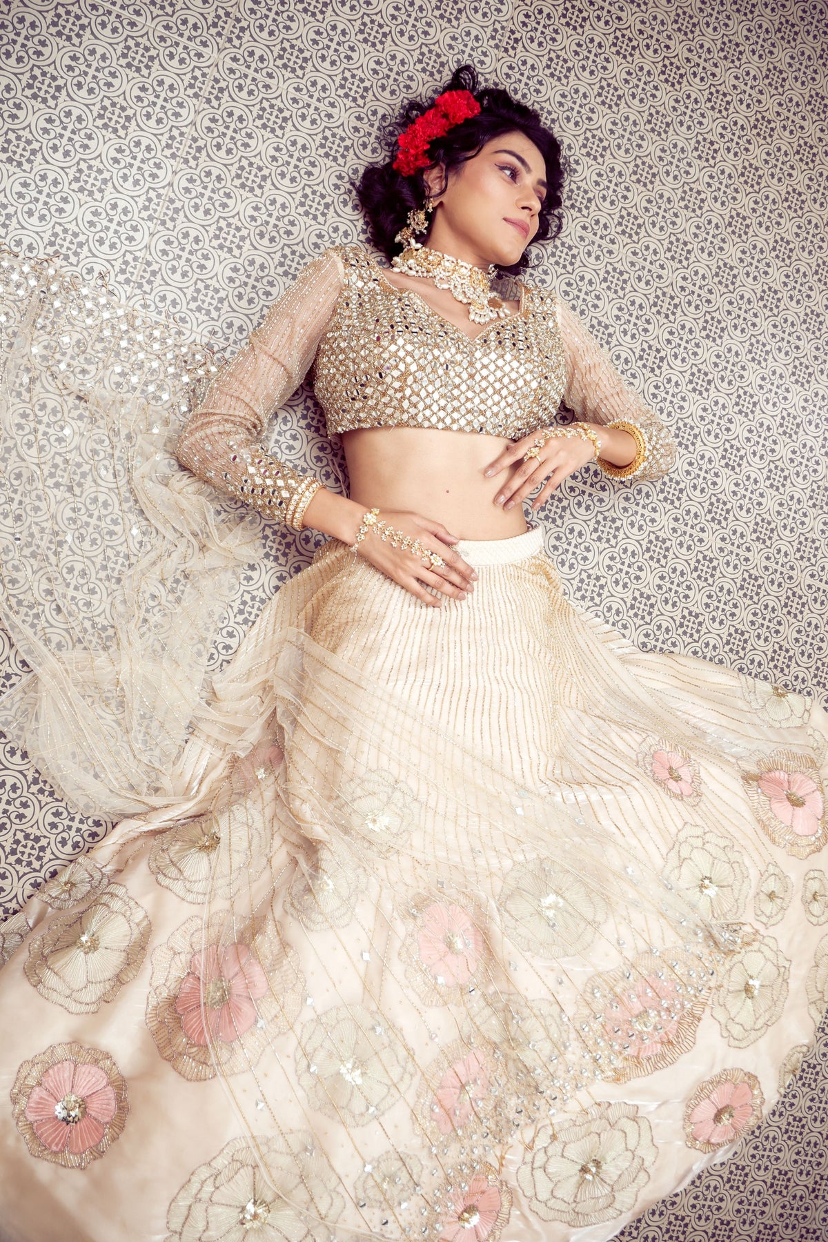 Ivory Embroidered Lehenga Set