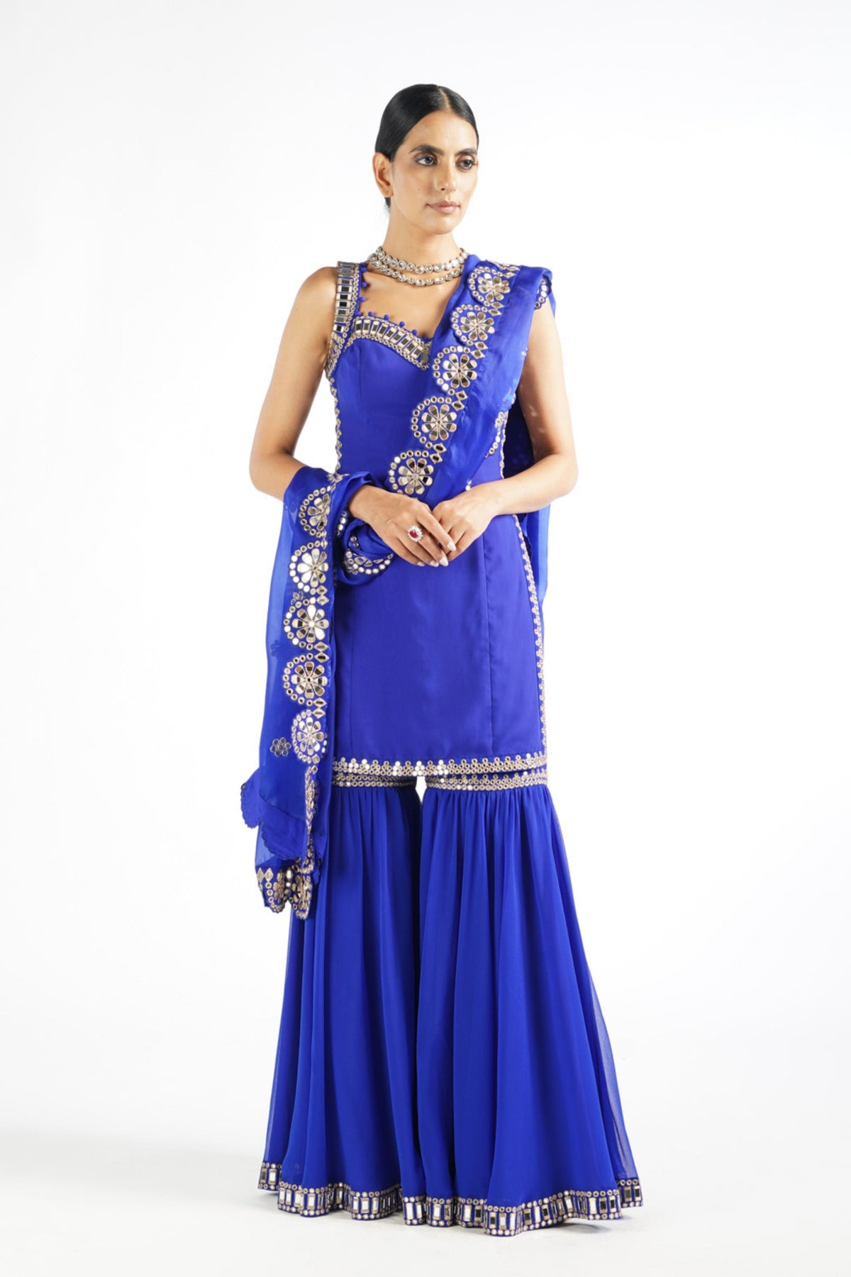 Royal Blue Georgette Sharara Set