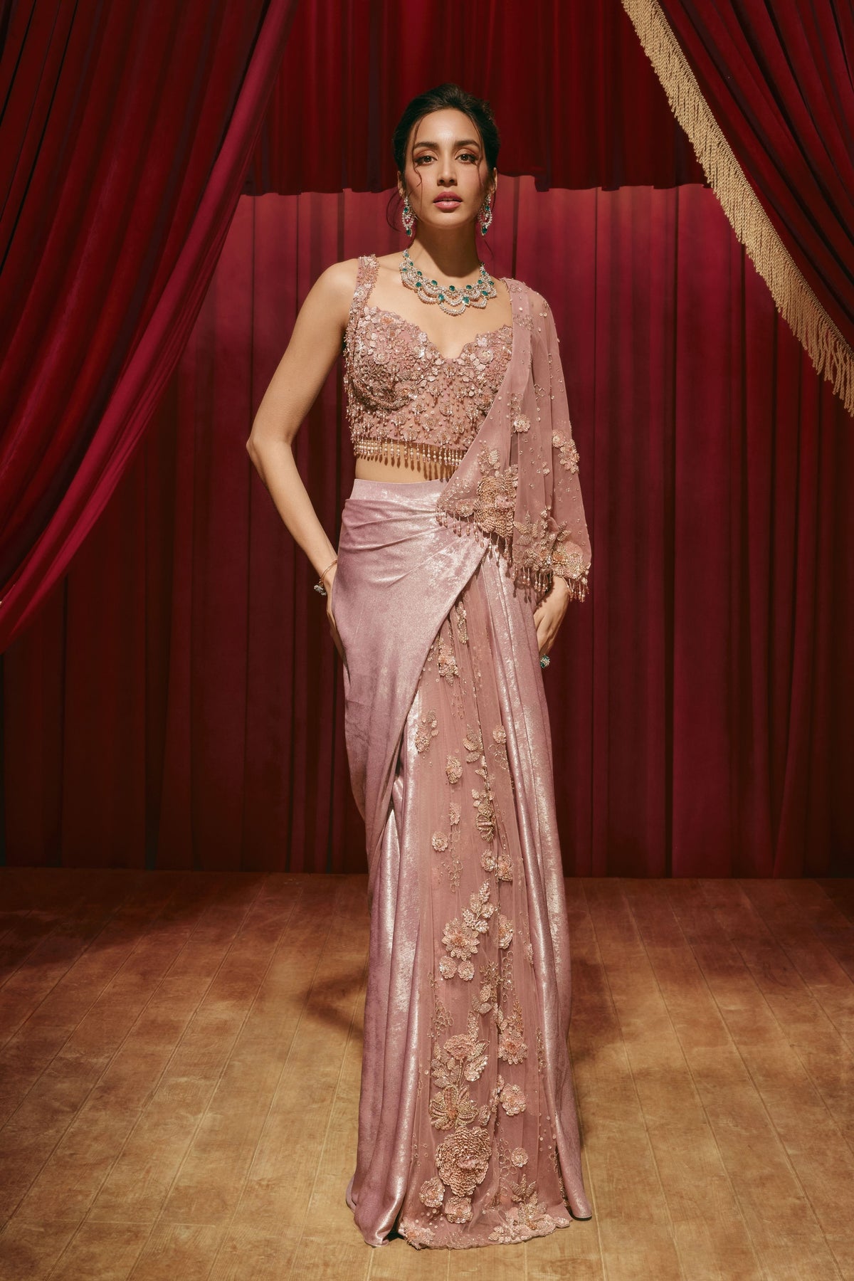 Christina Pink Draped Saree Set
