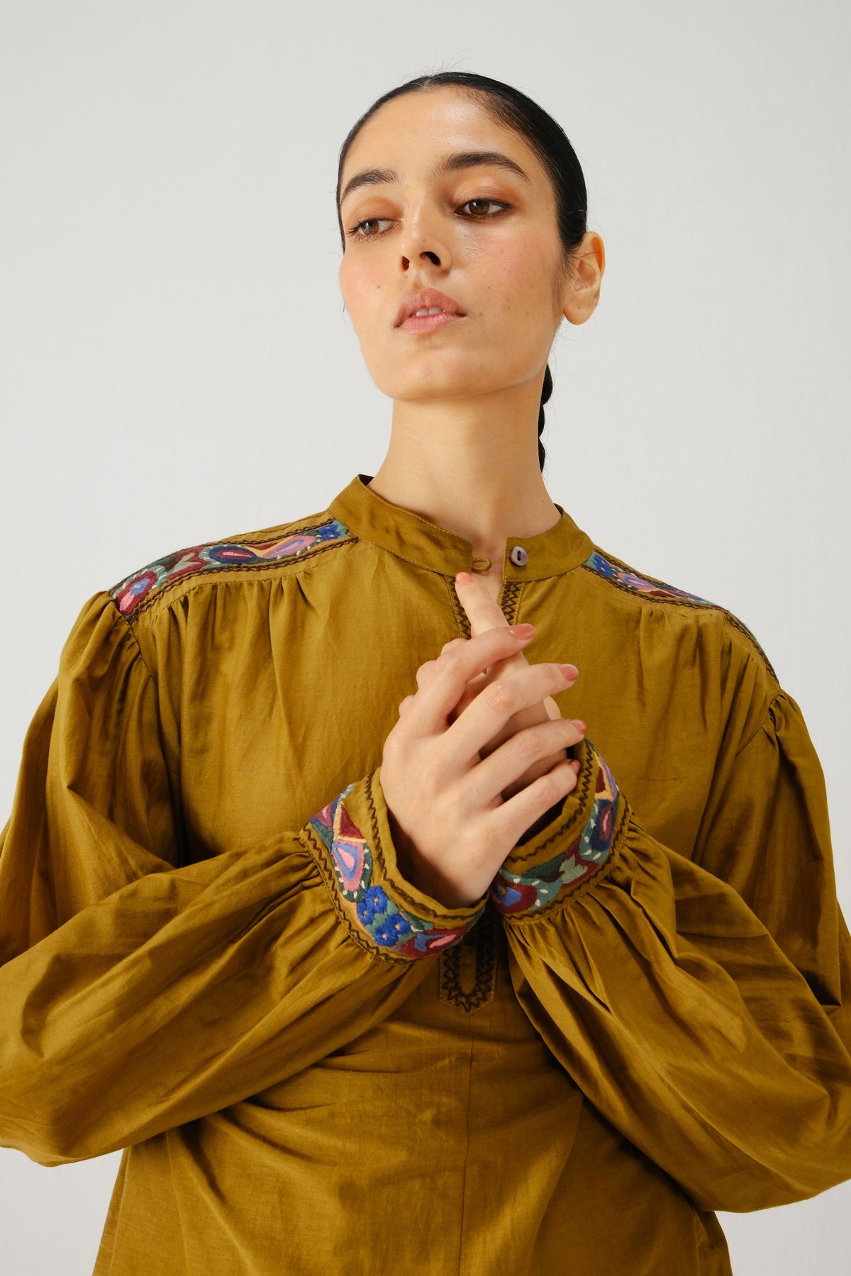 Olive Peasant Top