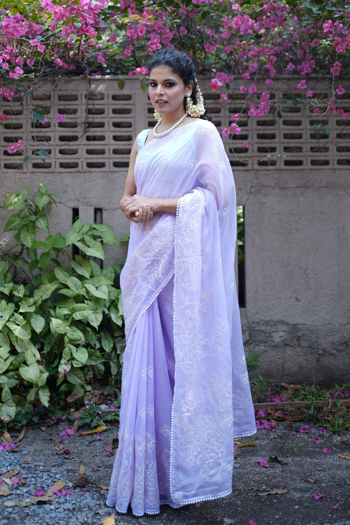 Nalini Intricate Lace Lilac Saree