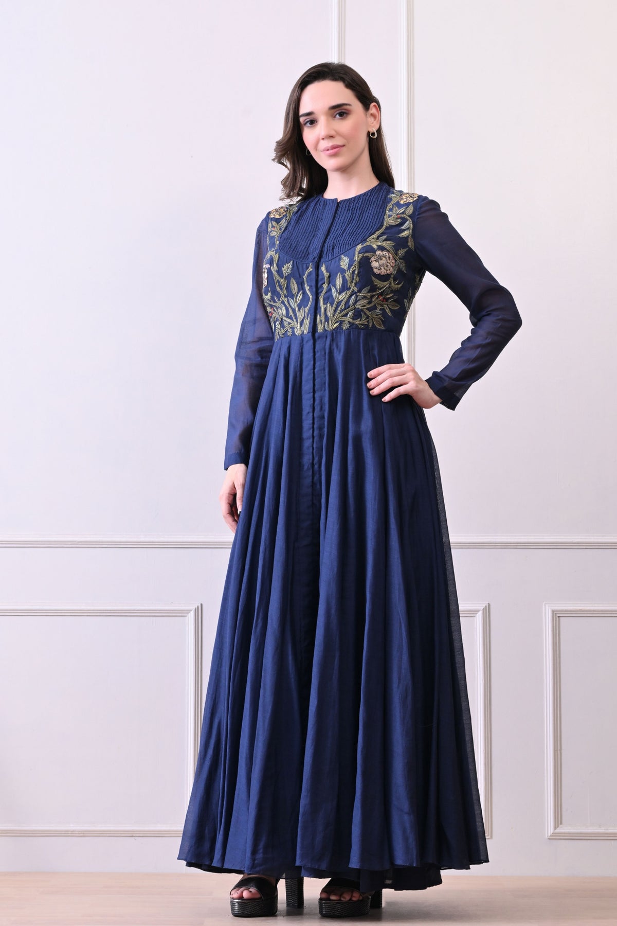 Blue Silk Embroidered Anarkali