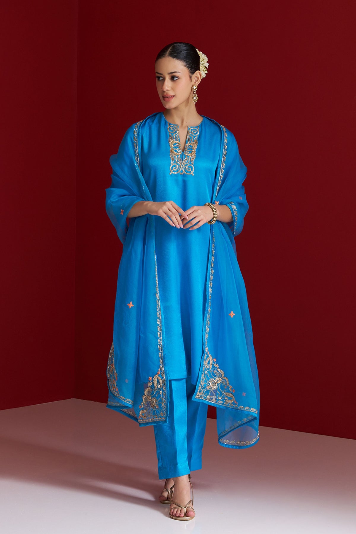 Sky Blue Embroidered Dupatta