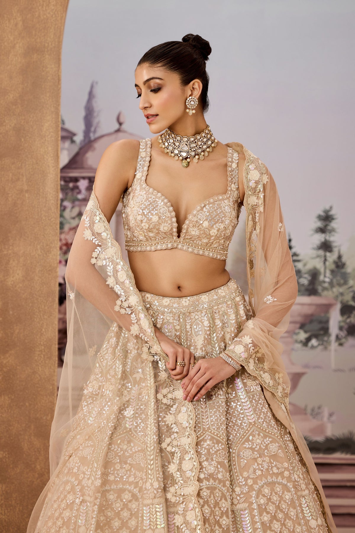 Ald Cream Copper Lehenga Set