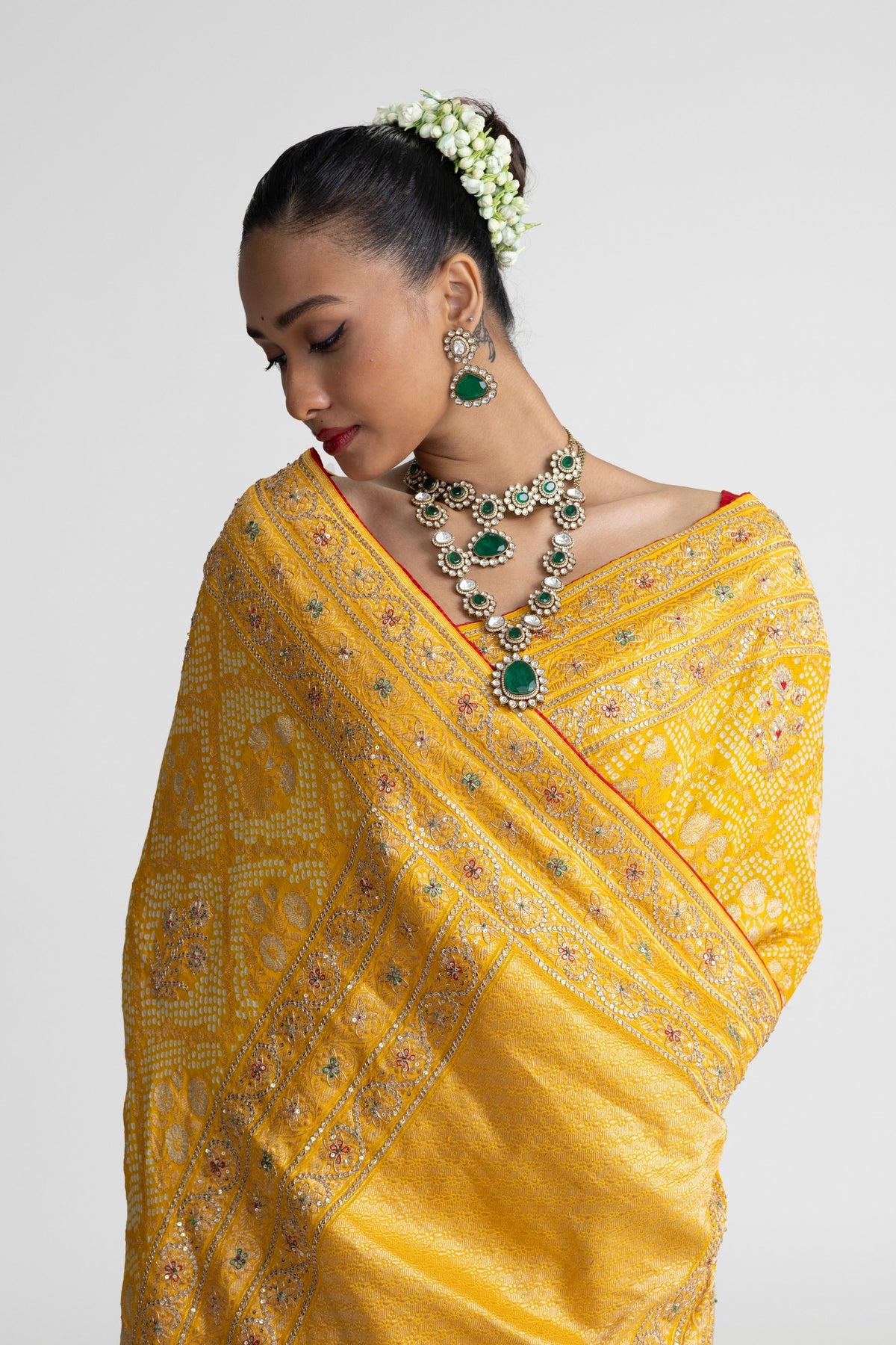Yellow Banarasi Bandhani Saree