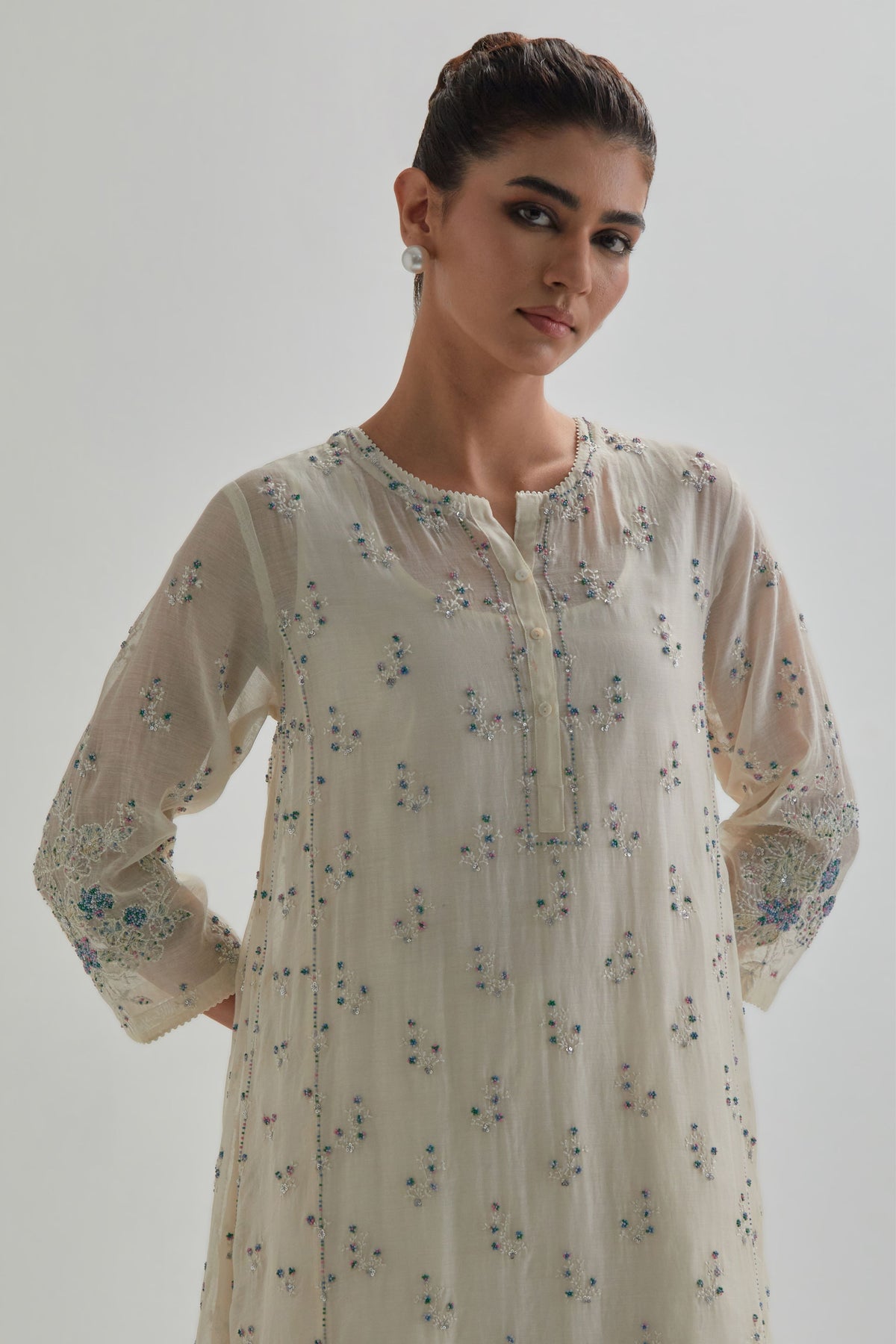 Blue Floral Short Kurta And Pants