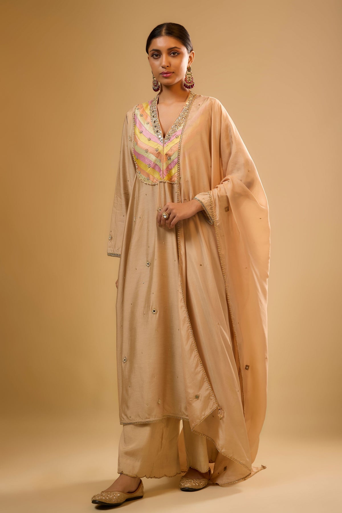 Ivory Stripe Yoke Kurta Set