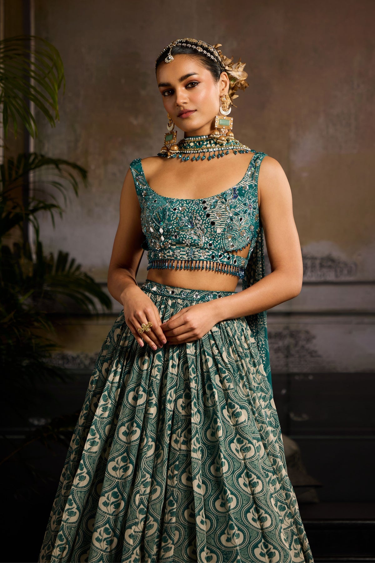 Printed Lehenga Set in Teal