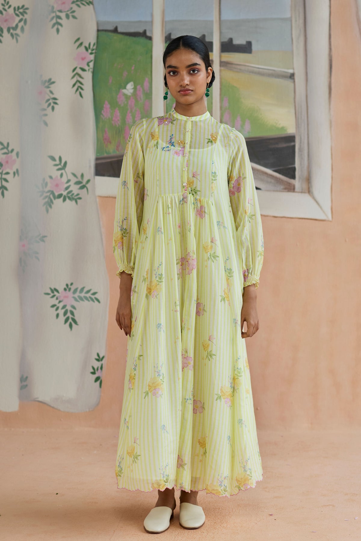 Serene Flora Maxi Dress Chanderi