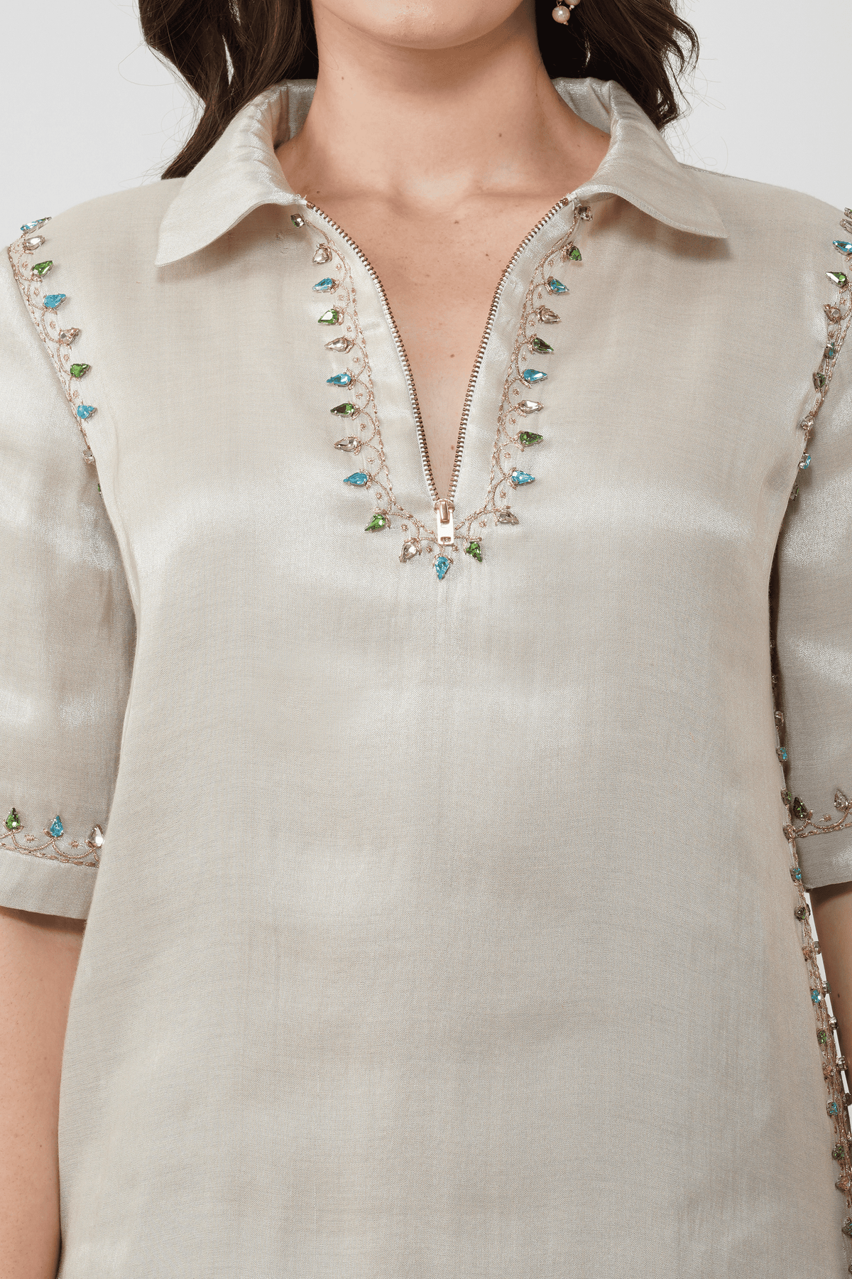 Crystal Leaf Zipped Tunic Set