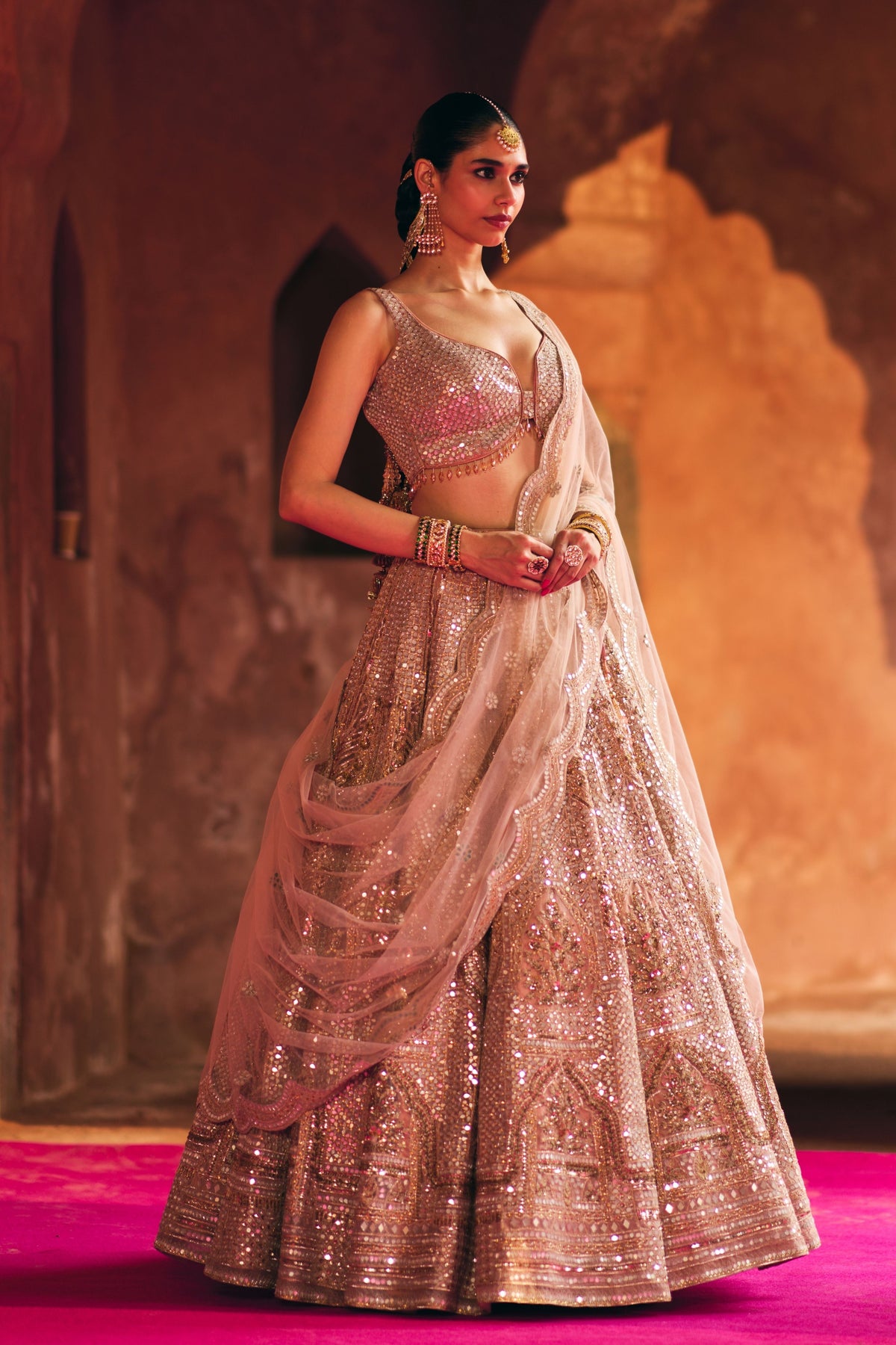 Peach Organza Lehenga Set