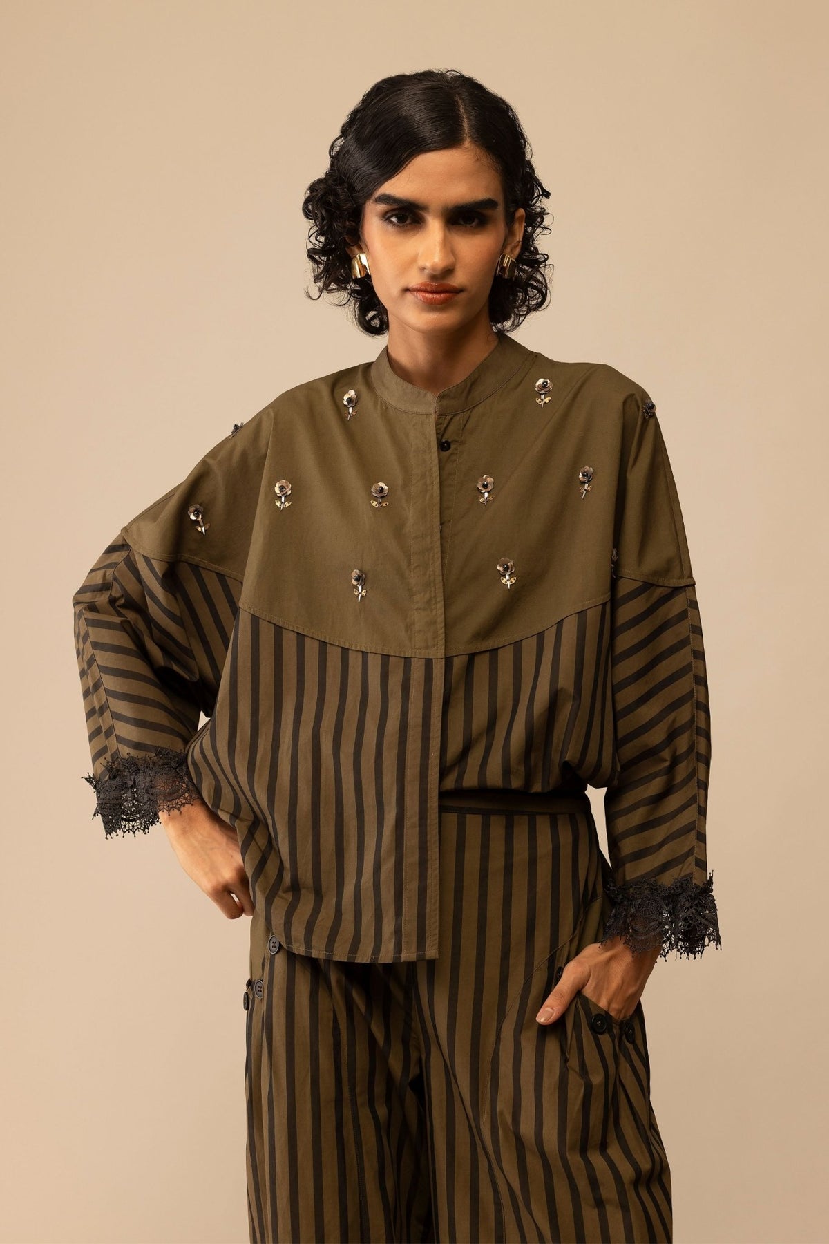 Manya Olive Stripe Pants - Bunka - Elahe