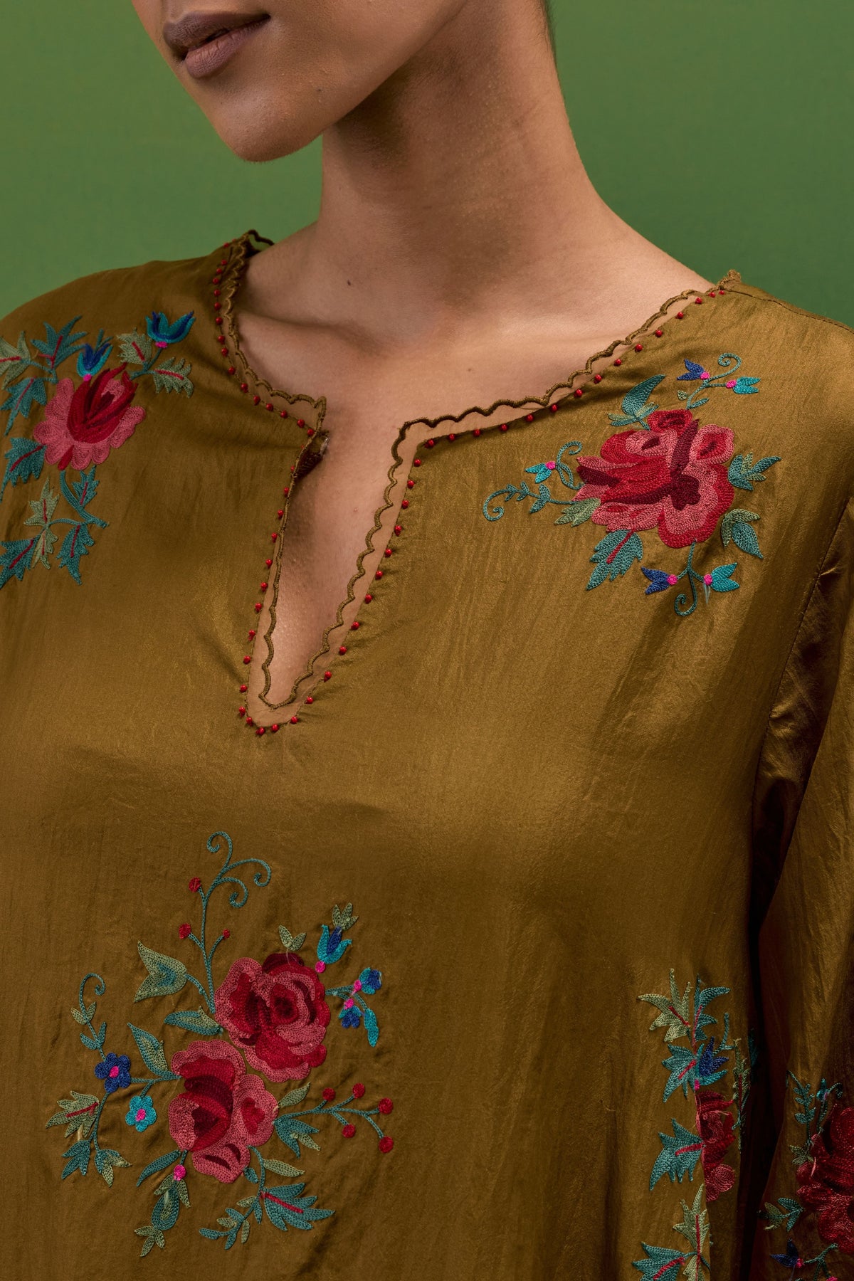Golden Olive A-line Kurta Set