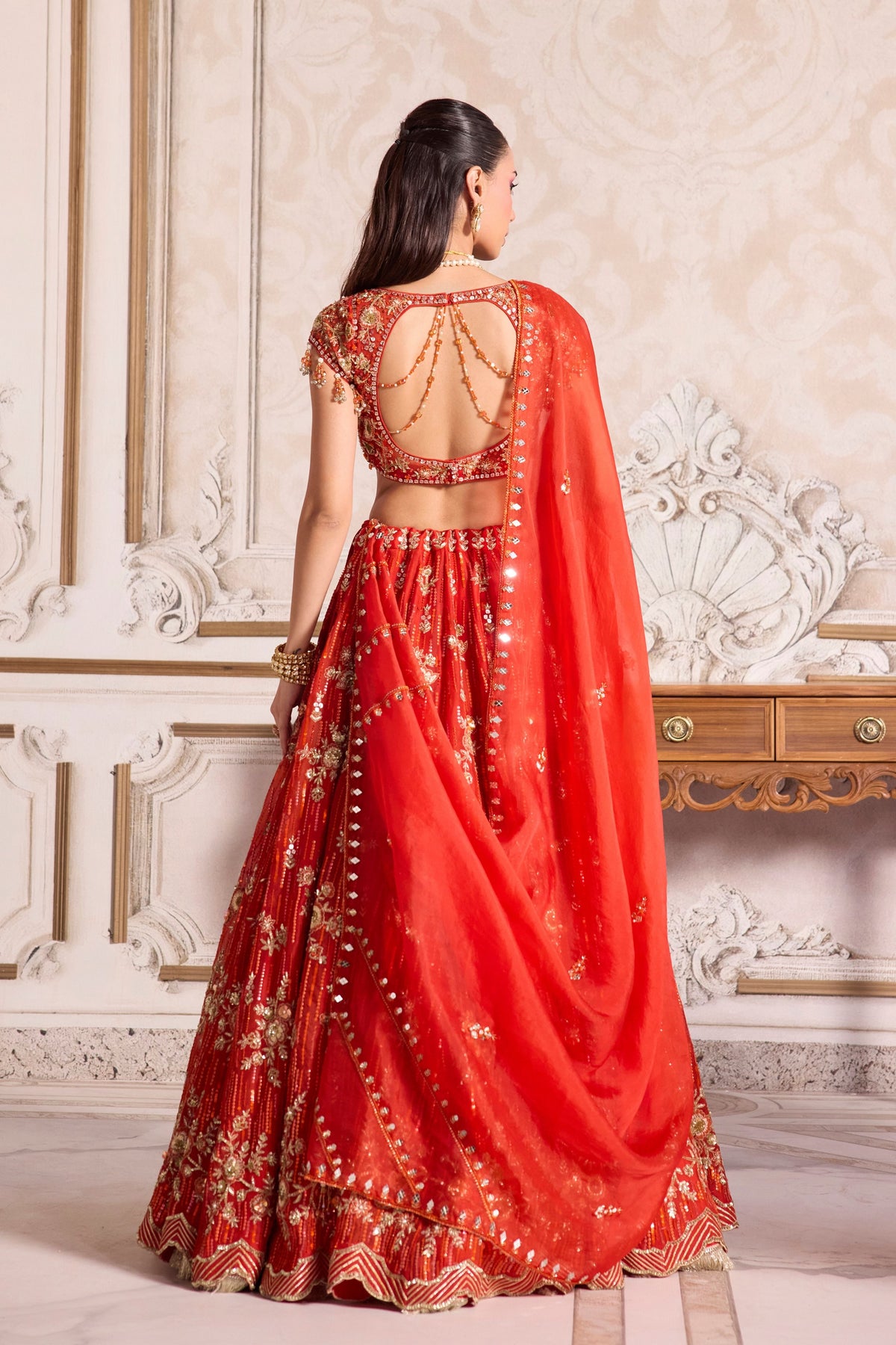 Rust Organza Lehenga Set