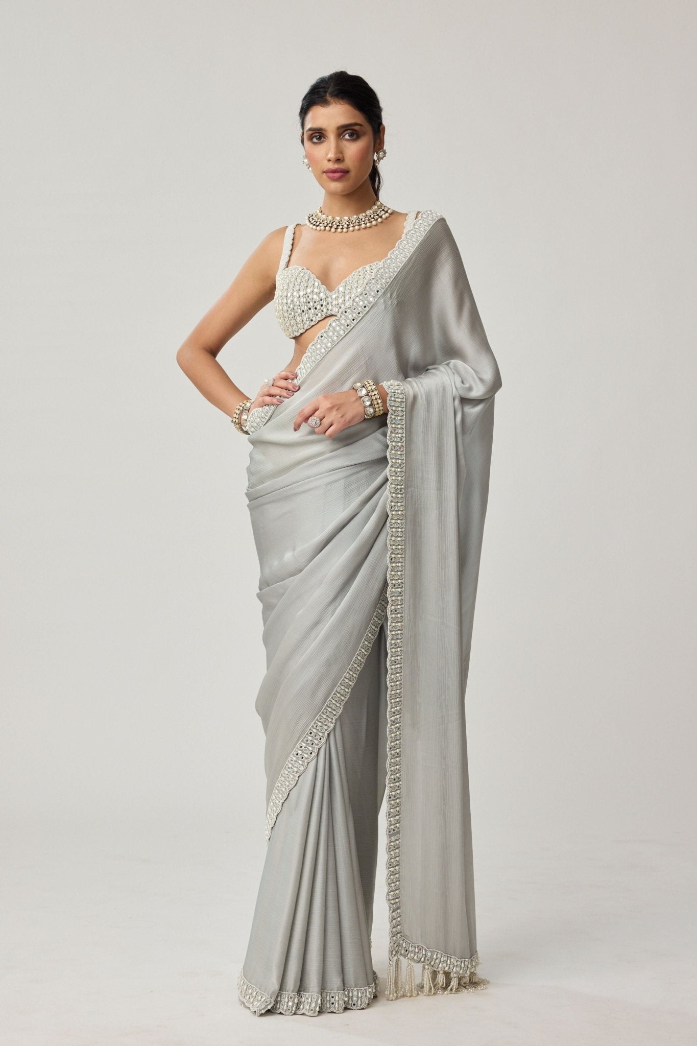 Powder Grey Saree Set - Vvani by Vani Vats - Elahe
