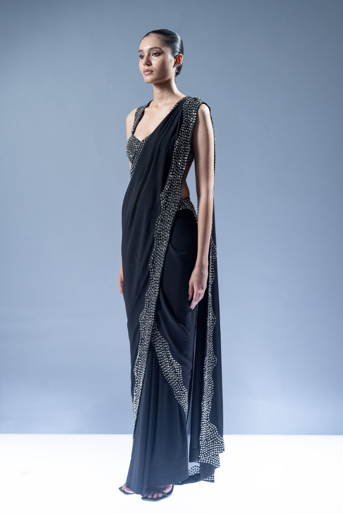 Midnight Crystal Drape Saree