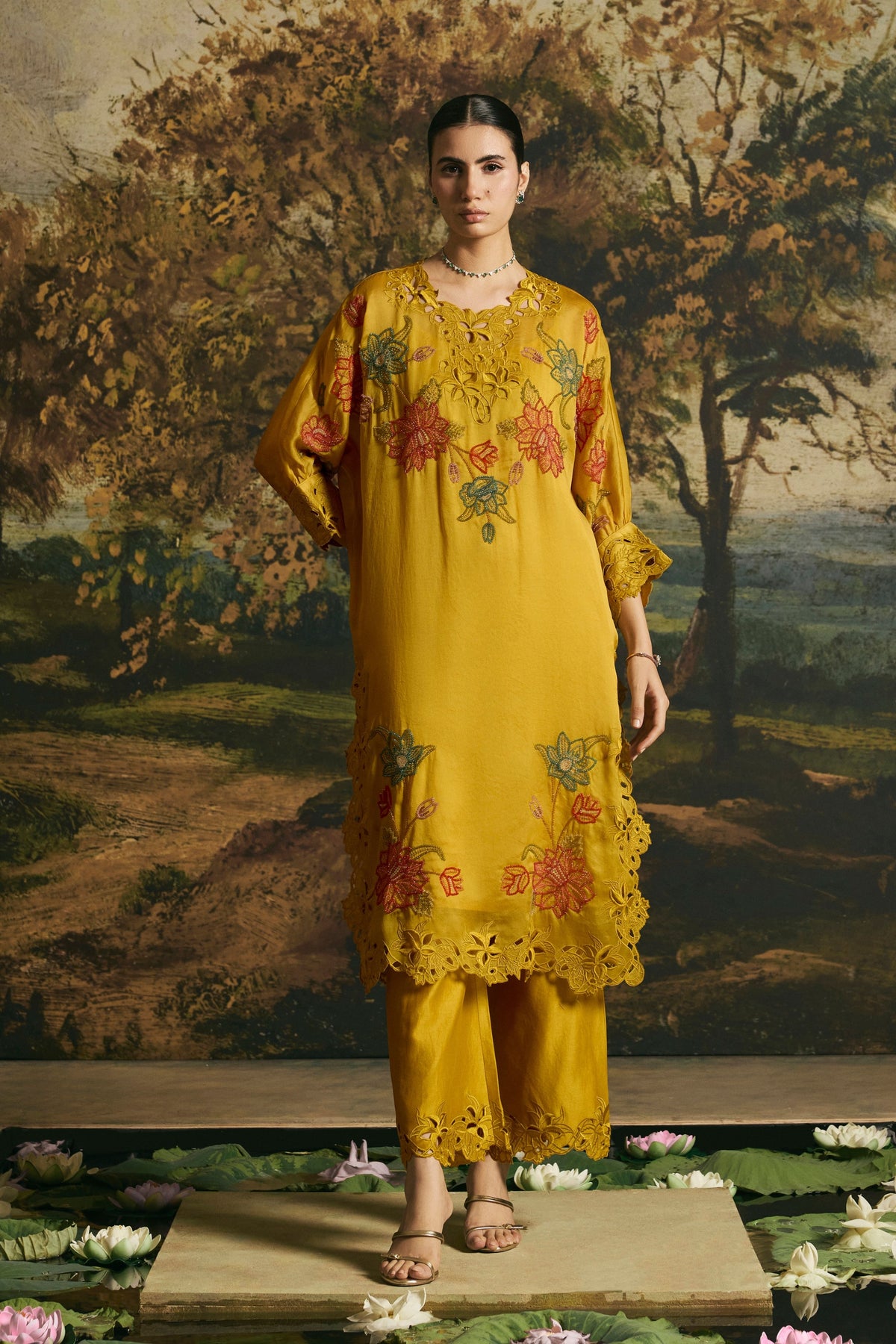 Amber Yellow Silk Kurta Set