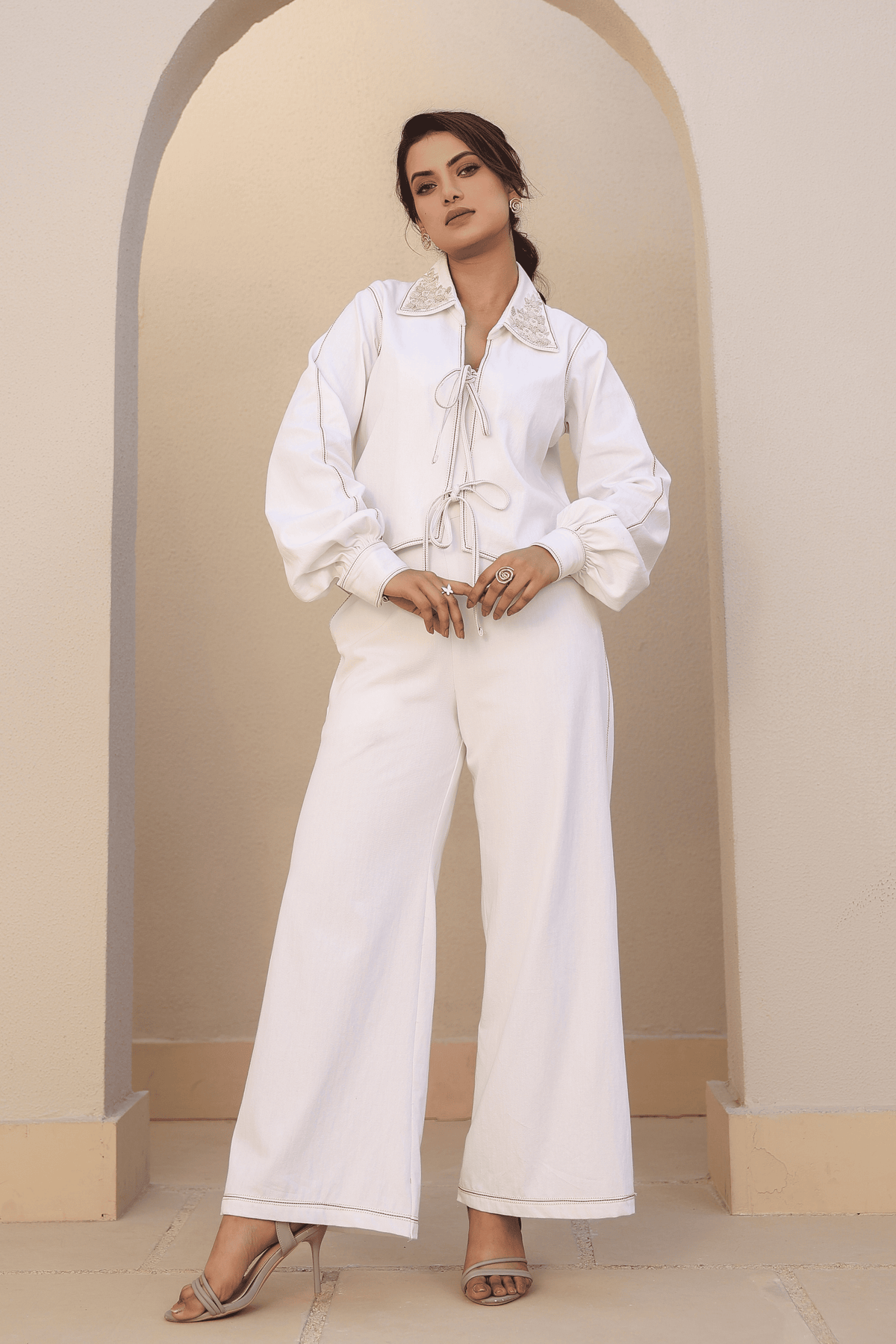 Azure Tie - up Co-ord Set in White