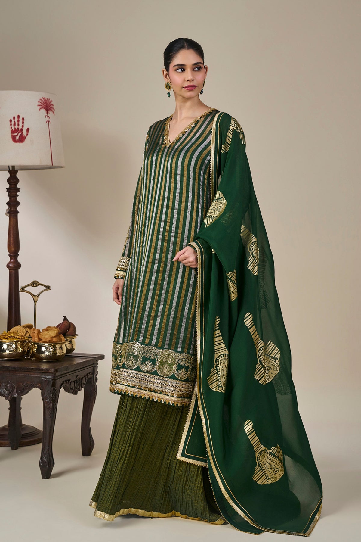 Green Kera Palm kurta Set