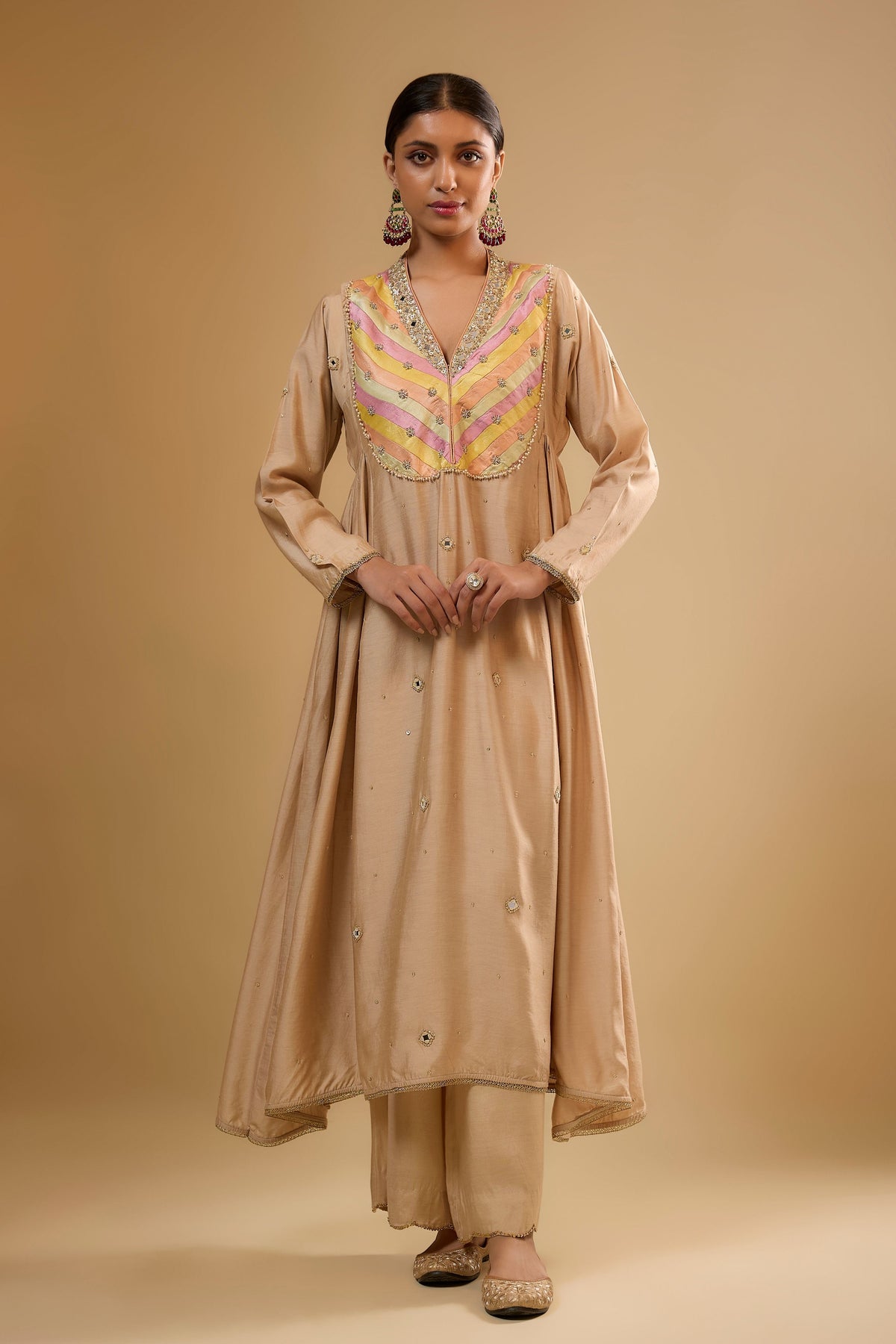 Ivory Stripe Yoke Kurta Set