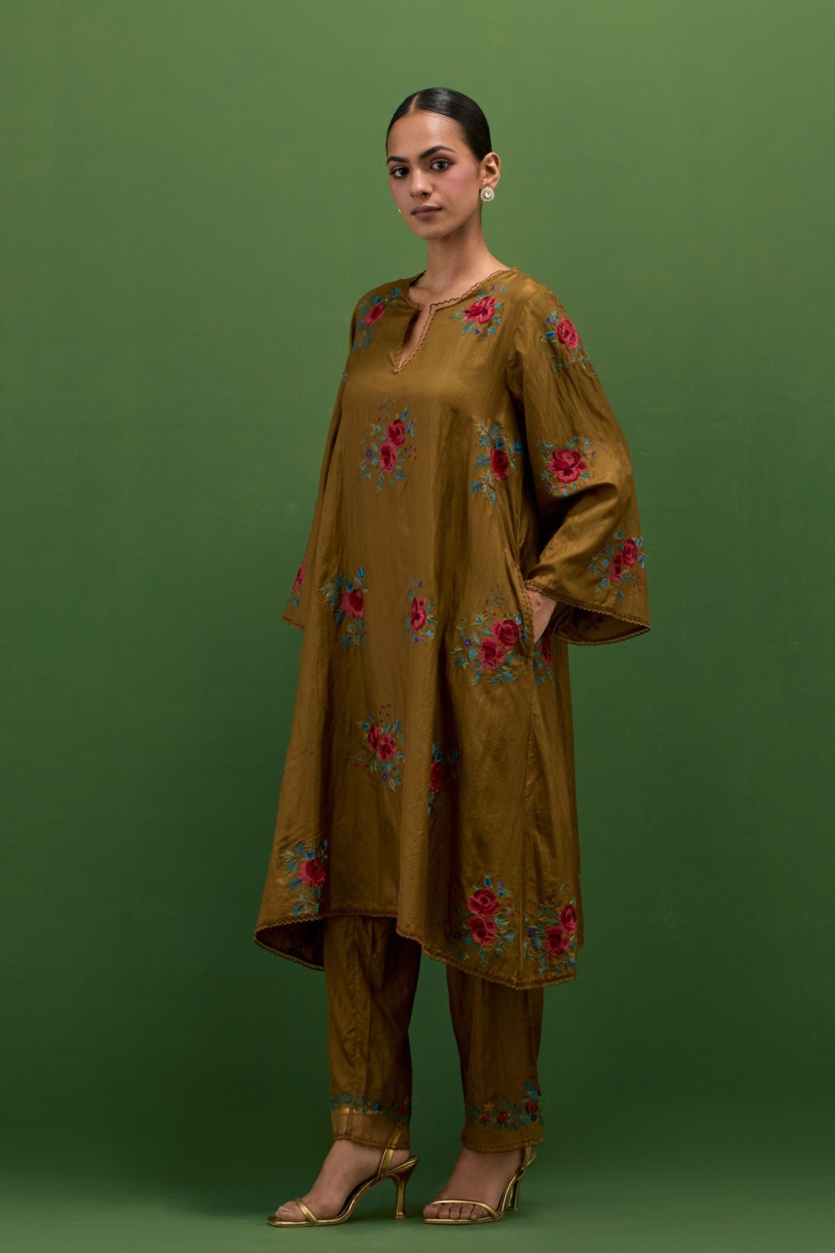 Golden Olive A-line Kurta Set