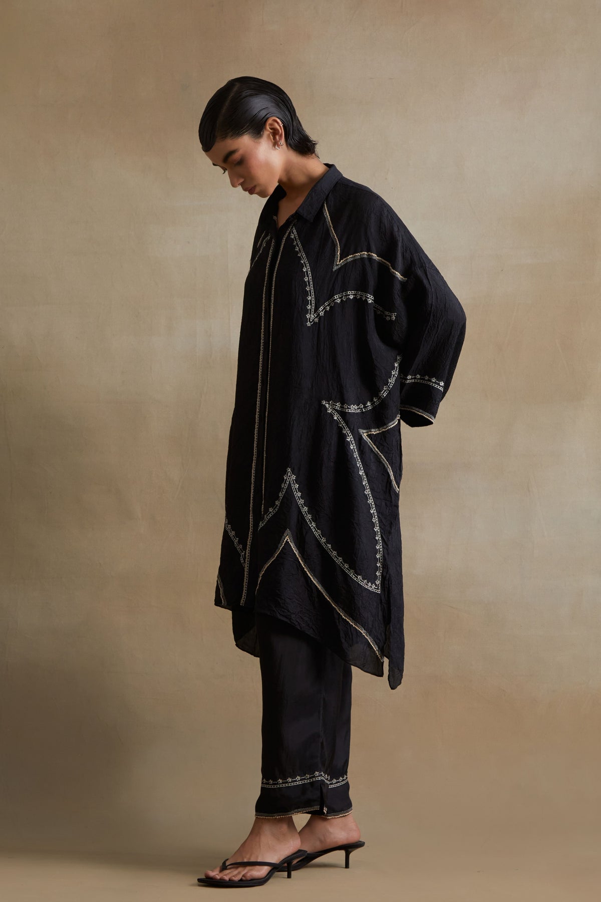 Black Stylized Embroidered Kaftan Set
