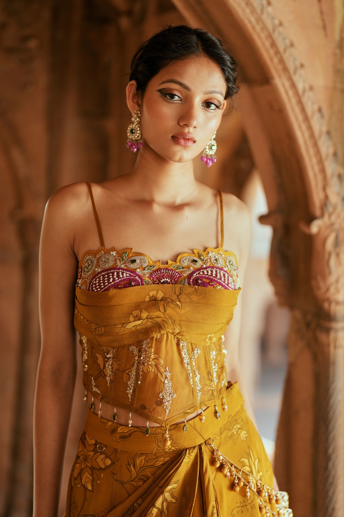 Gold Floral Embroidered Lehenga Set