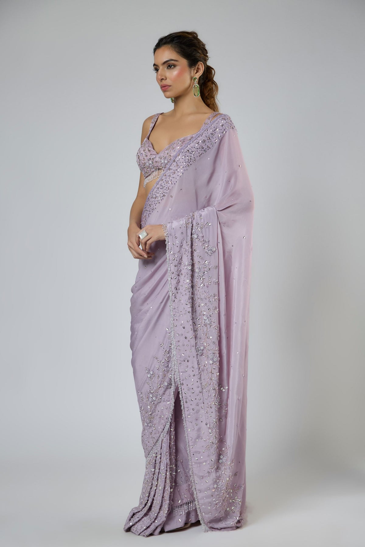 Lilac Heavy Draped Saree Set