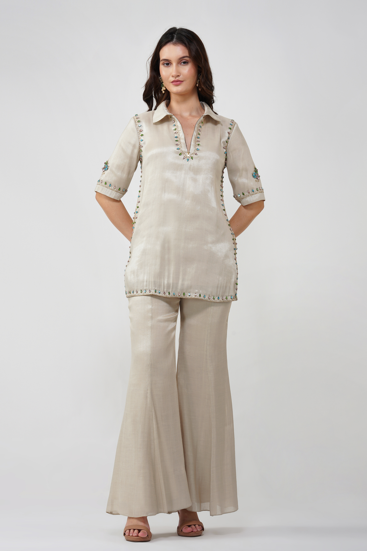 Crystal Leaf Zipped Tunic Set