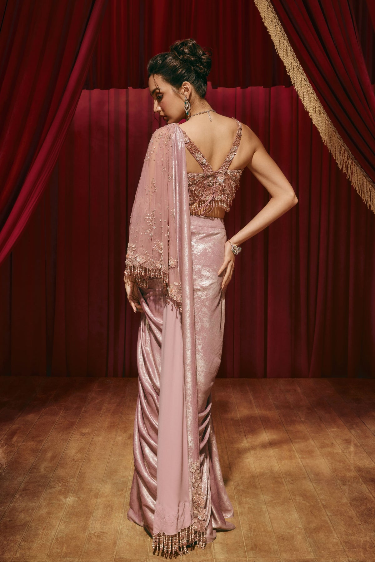 Christina Pink Draped Saree Set
