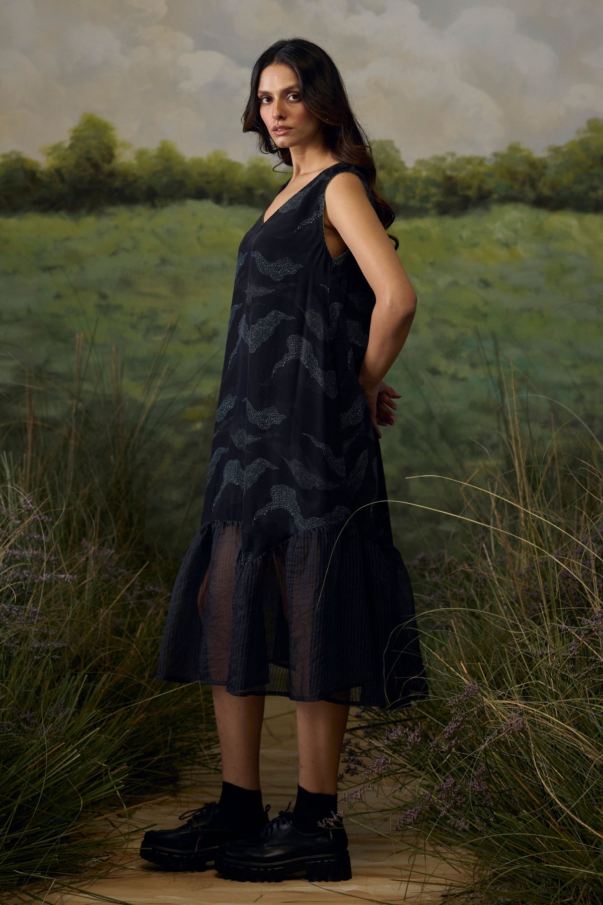 Midnight Blue Gathered Dress