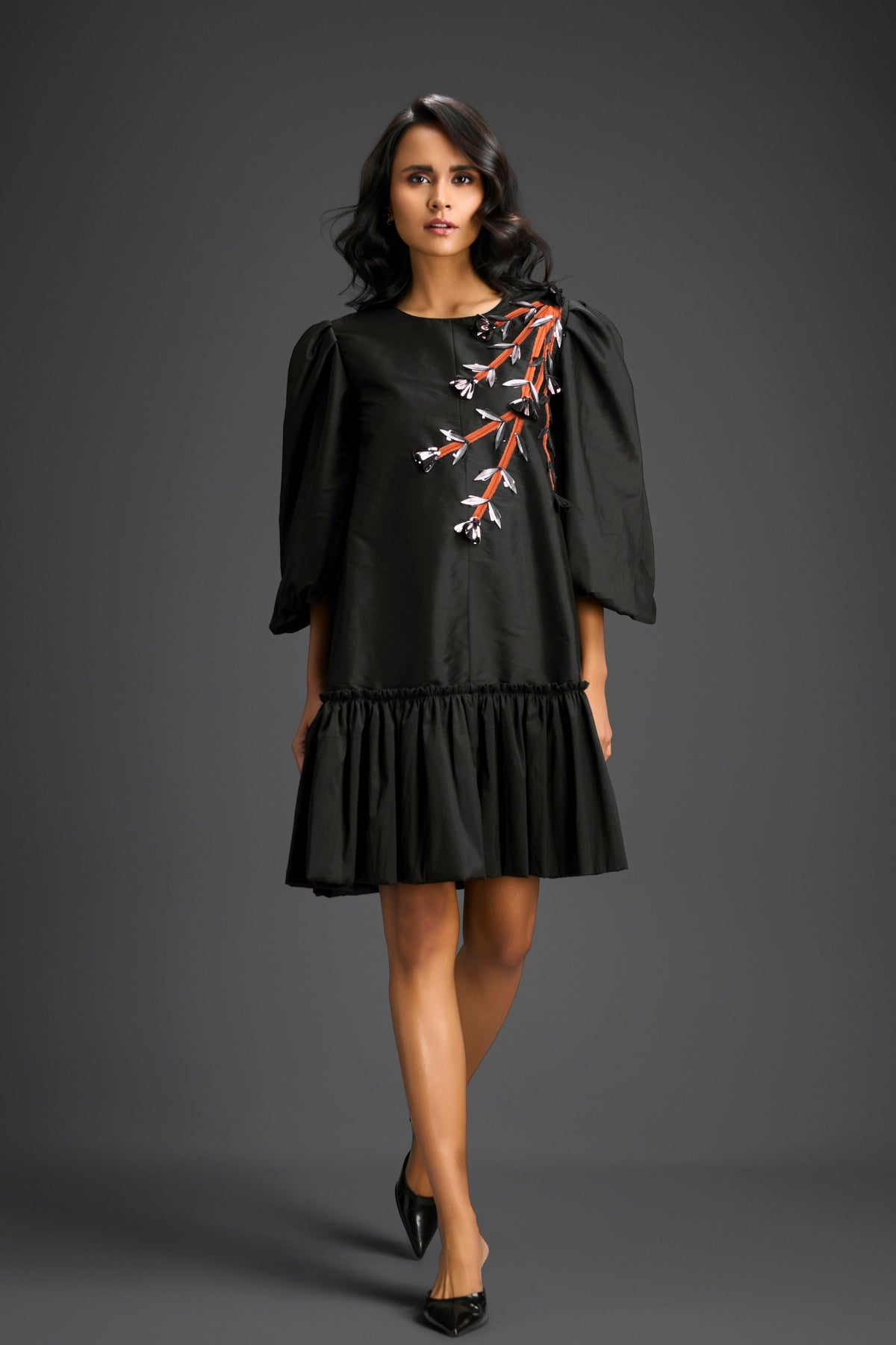 Black Floral Embroidery Dress