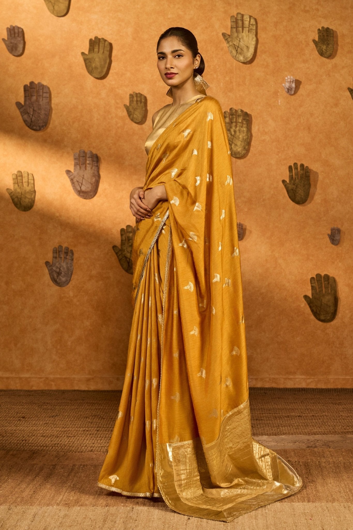 Ochre Tea Blossom Saree - Masaba - Elahe