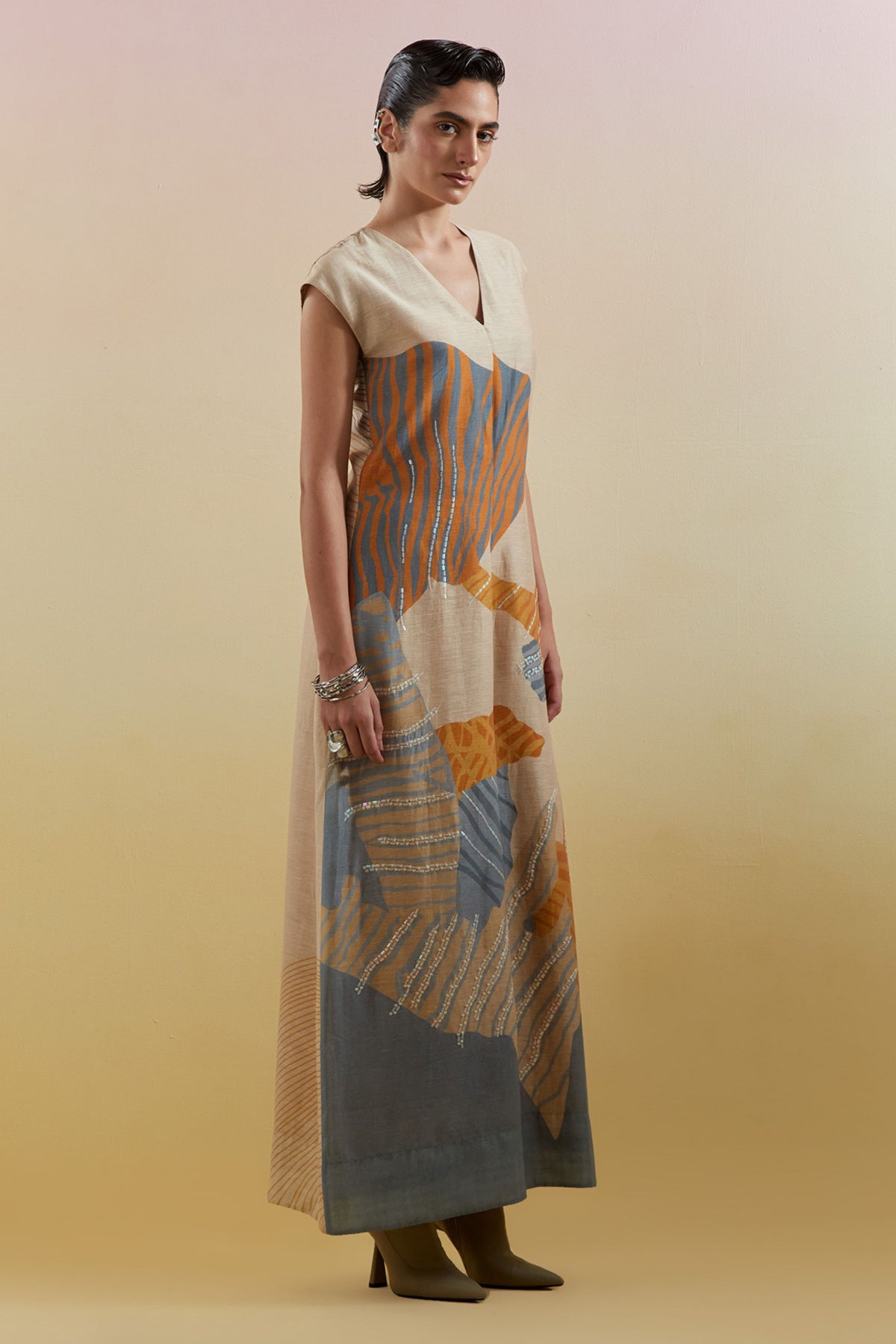 Zaron Beige & Teal Jumpsuit
