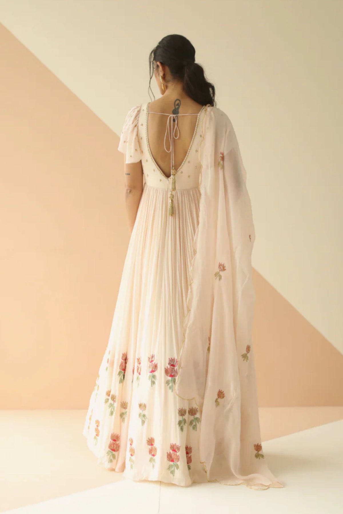 Offwhite half kali bell sleeves anarkali