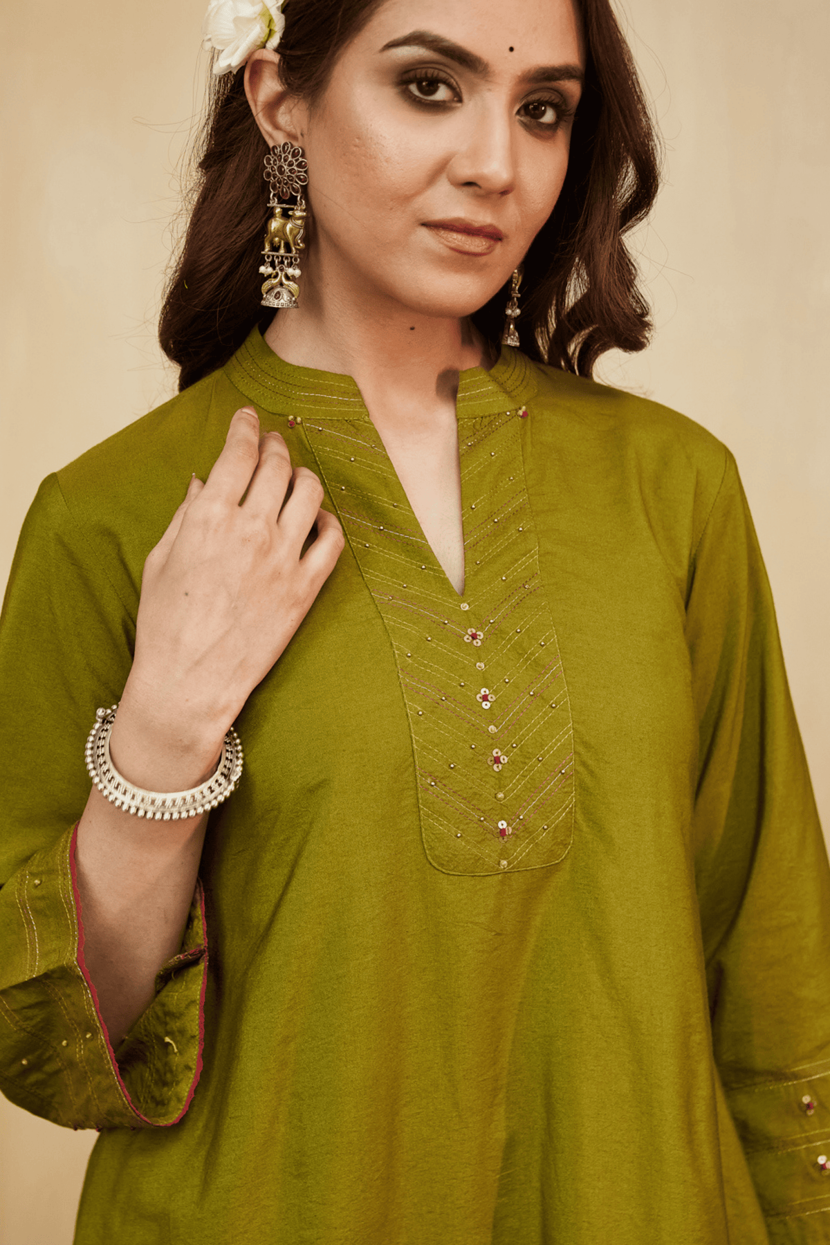 Olive Cotton Silk Samara Kurta Set