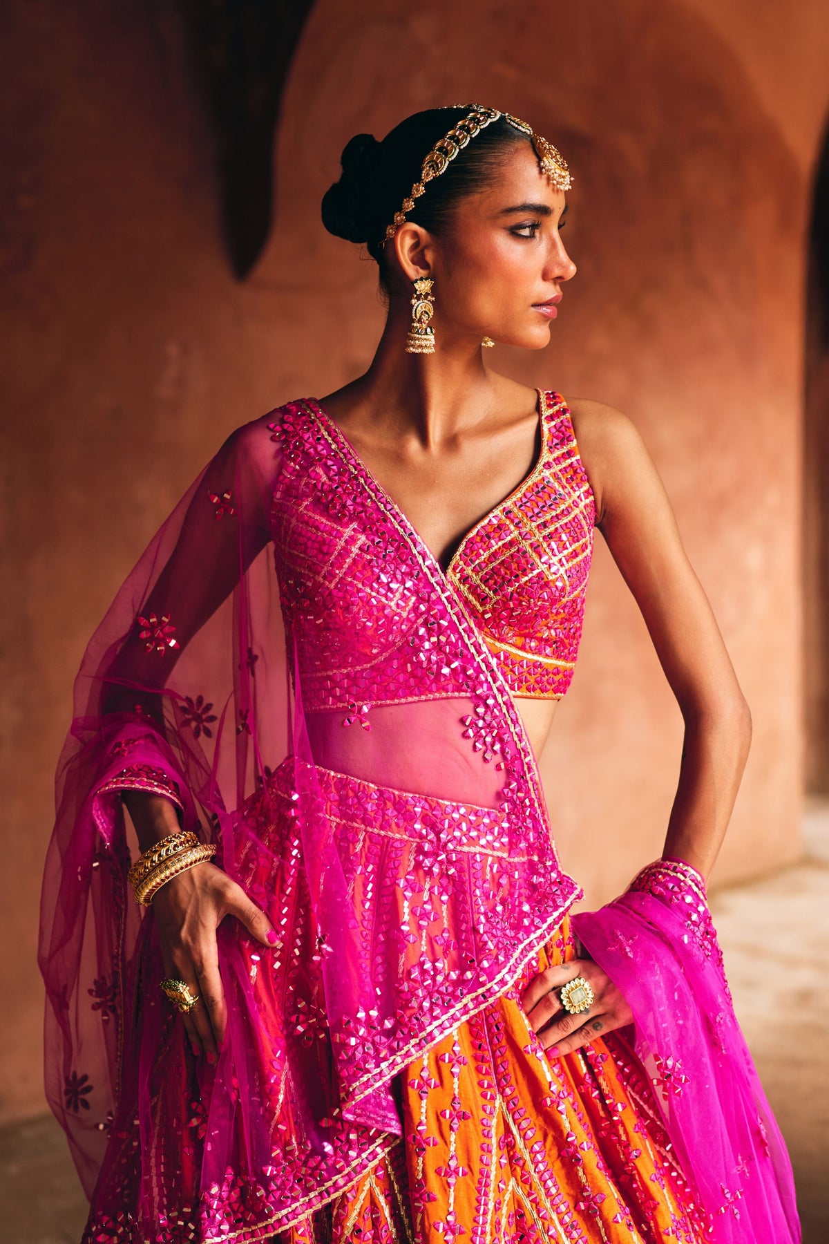 Rust Raw Silk Lehenga Set
