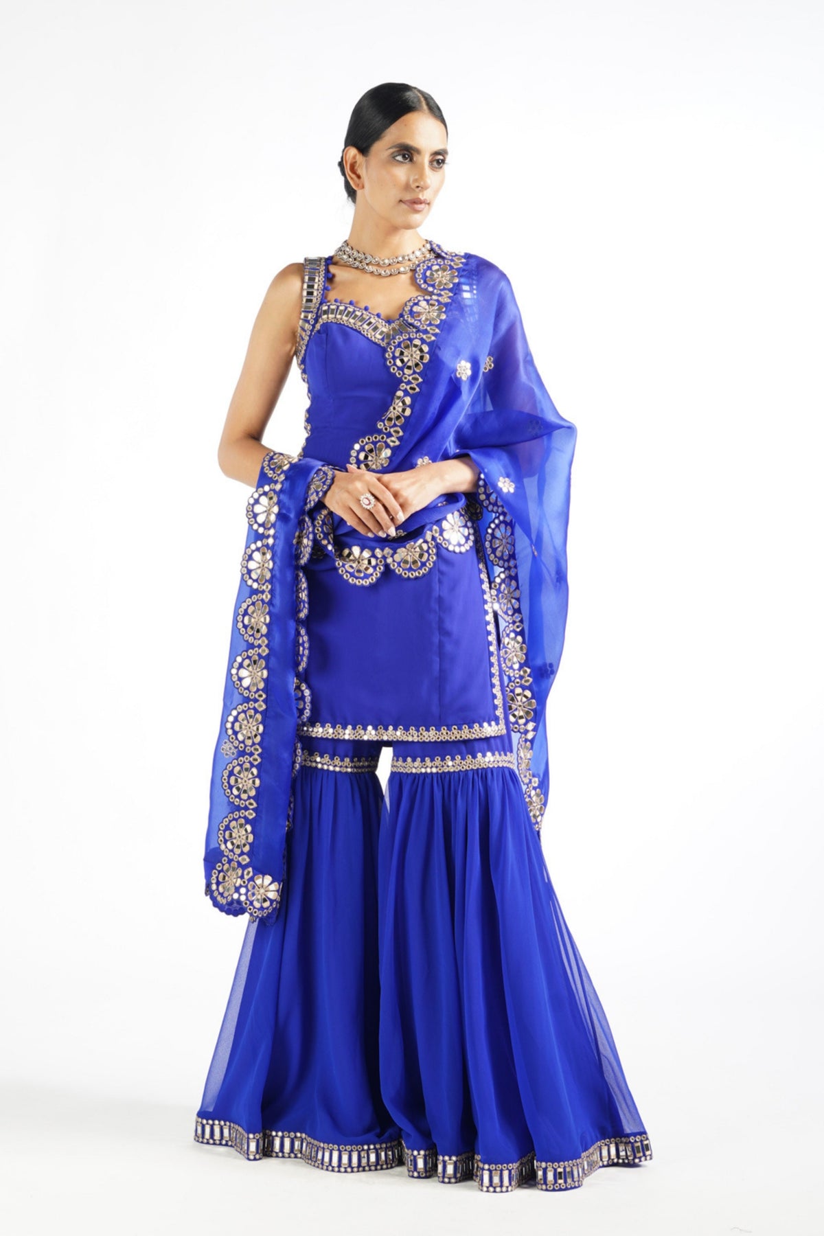 Royal Blue Georgette Sharara Set