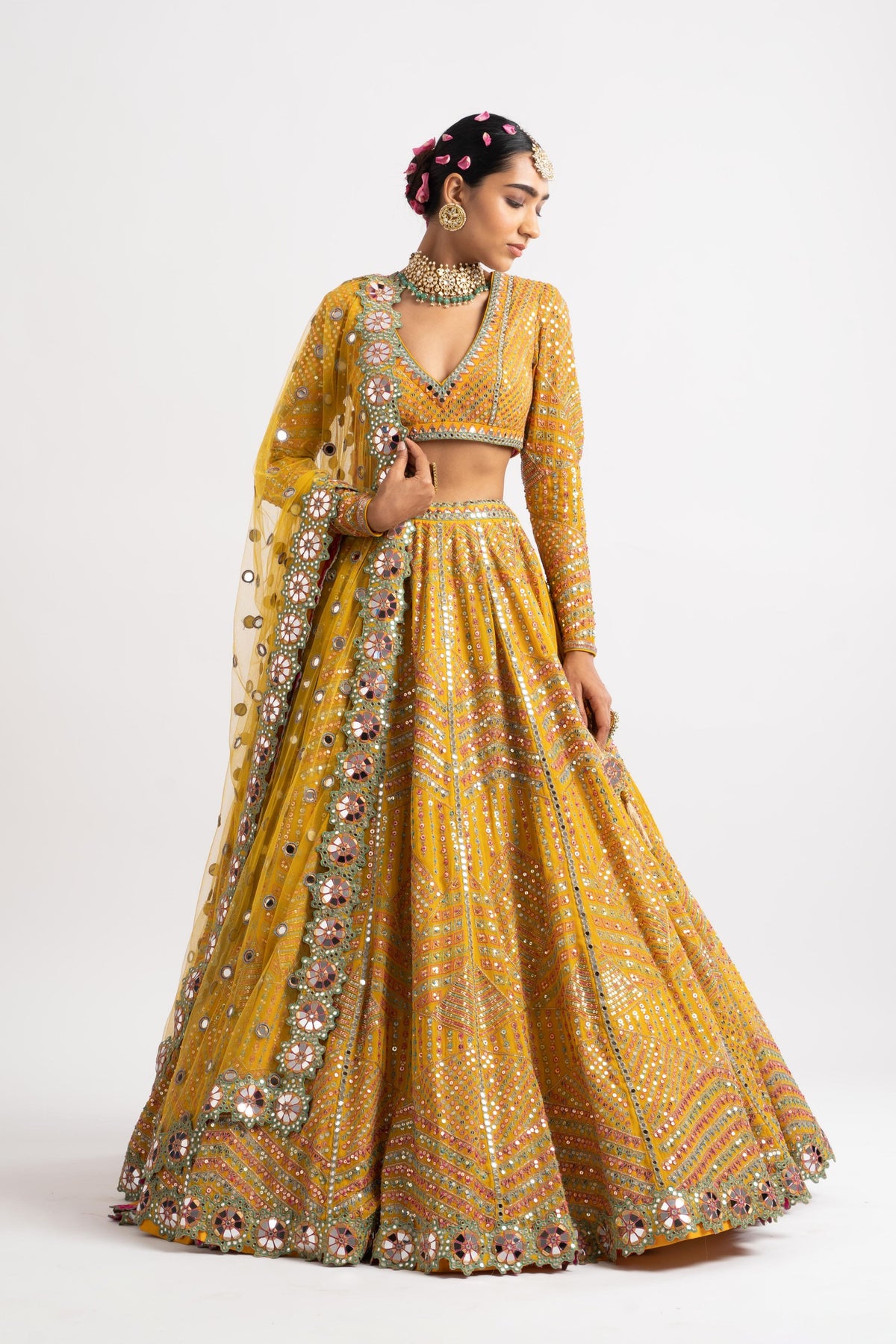 Yellow heavy lehenga