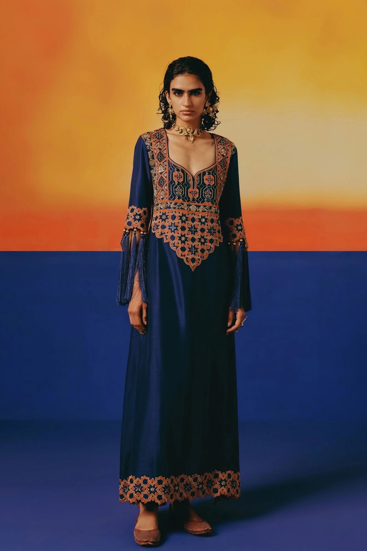 Navy Jaal Long Kurta Set