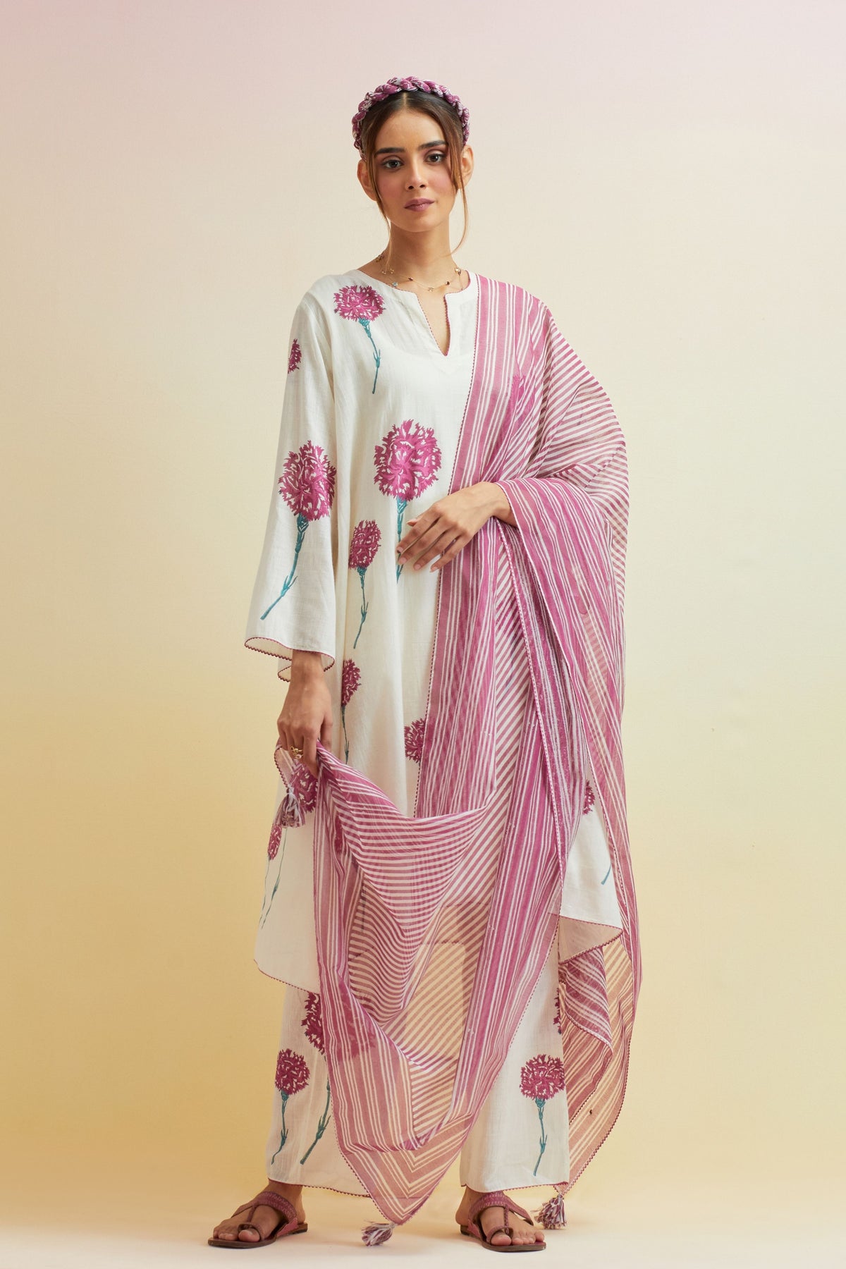 Off White A-line Kurta Set