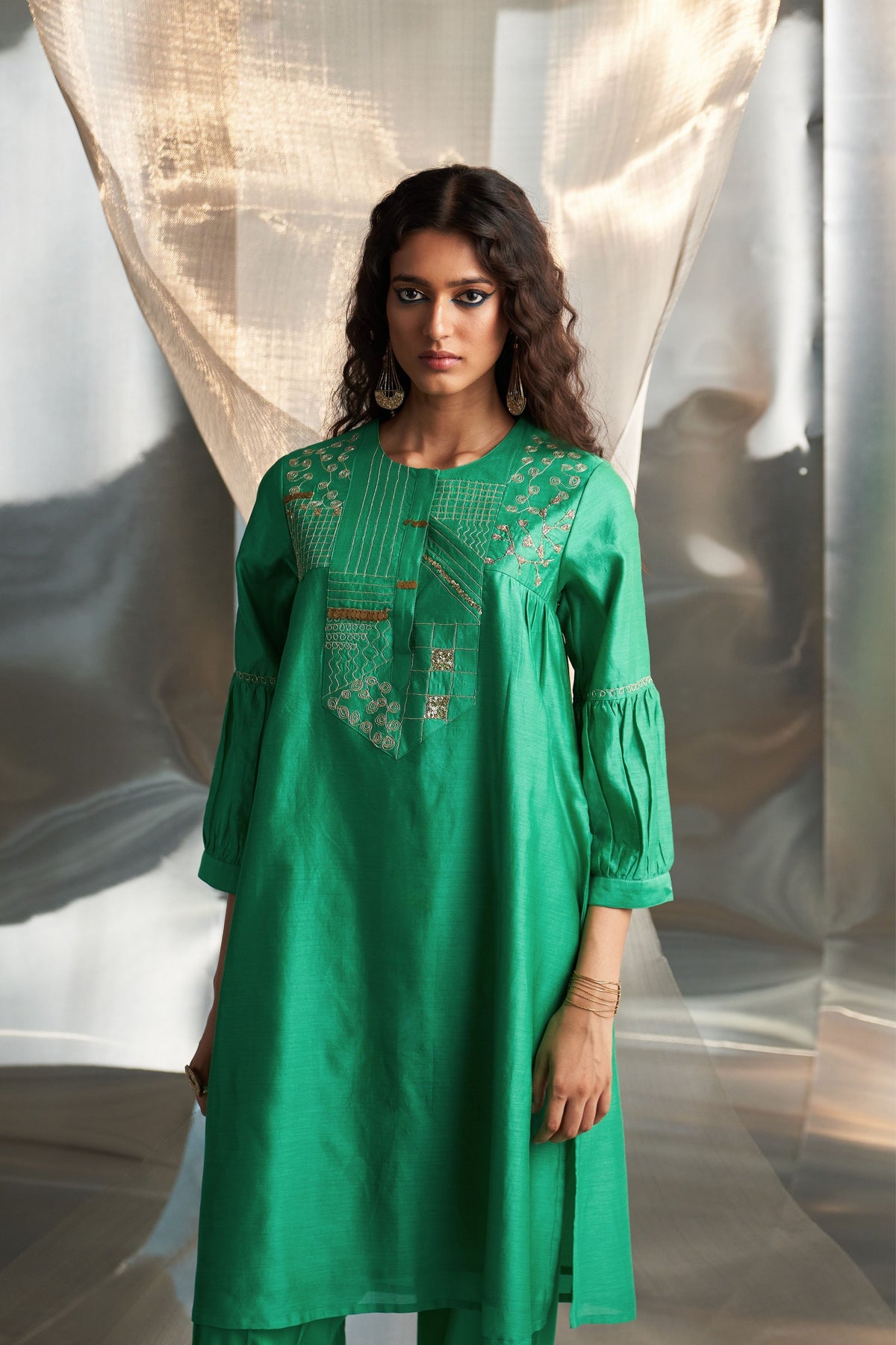 Green Kurta With Heavy Booti Set