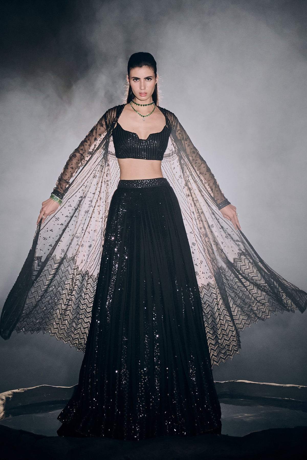 Black Sequins Stripe Lehenga