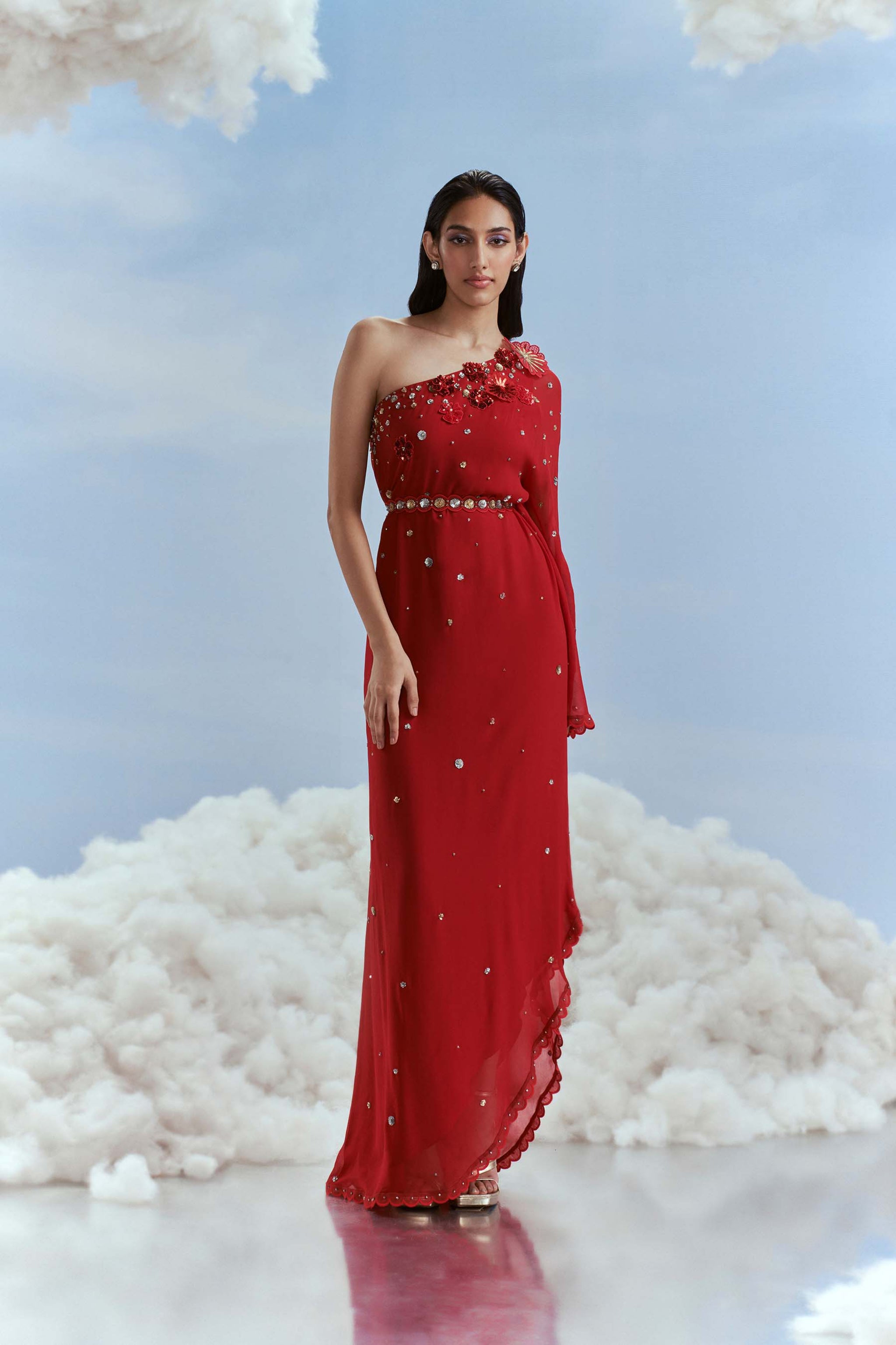 Nachiket Barve | Red Metallic Izmir Toga Dress | INDIASPOPUP.COM XL Nachiket Barve | Red Metallic Izmir Toga Dress | INDIASPOPUP.COM XL